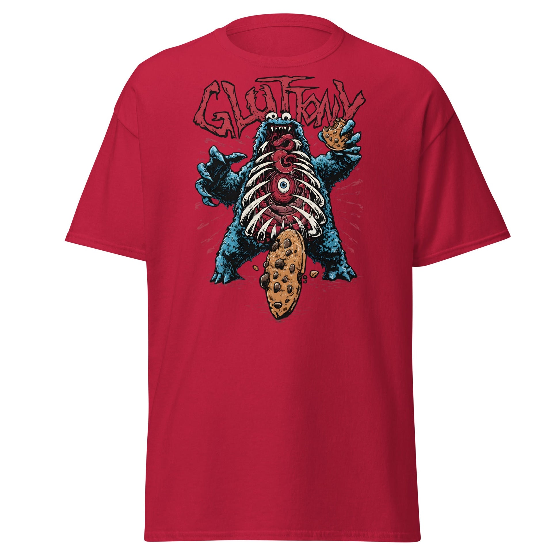 Gluttony Cookie Monster T-Shirt - Funny Horror Parody - Cardinal - T-Shirts Online