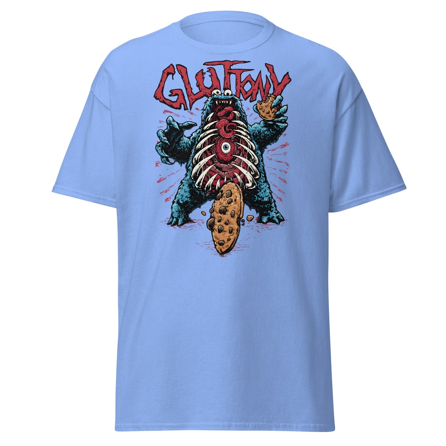 Gluttony Cookie Monster T-Shirt - Funny Horror Parody - Carolina Blue - T-Shirts Online