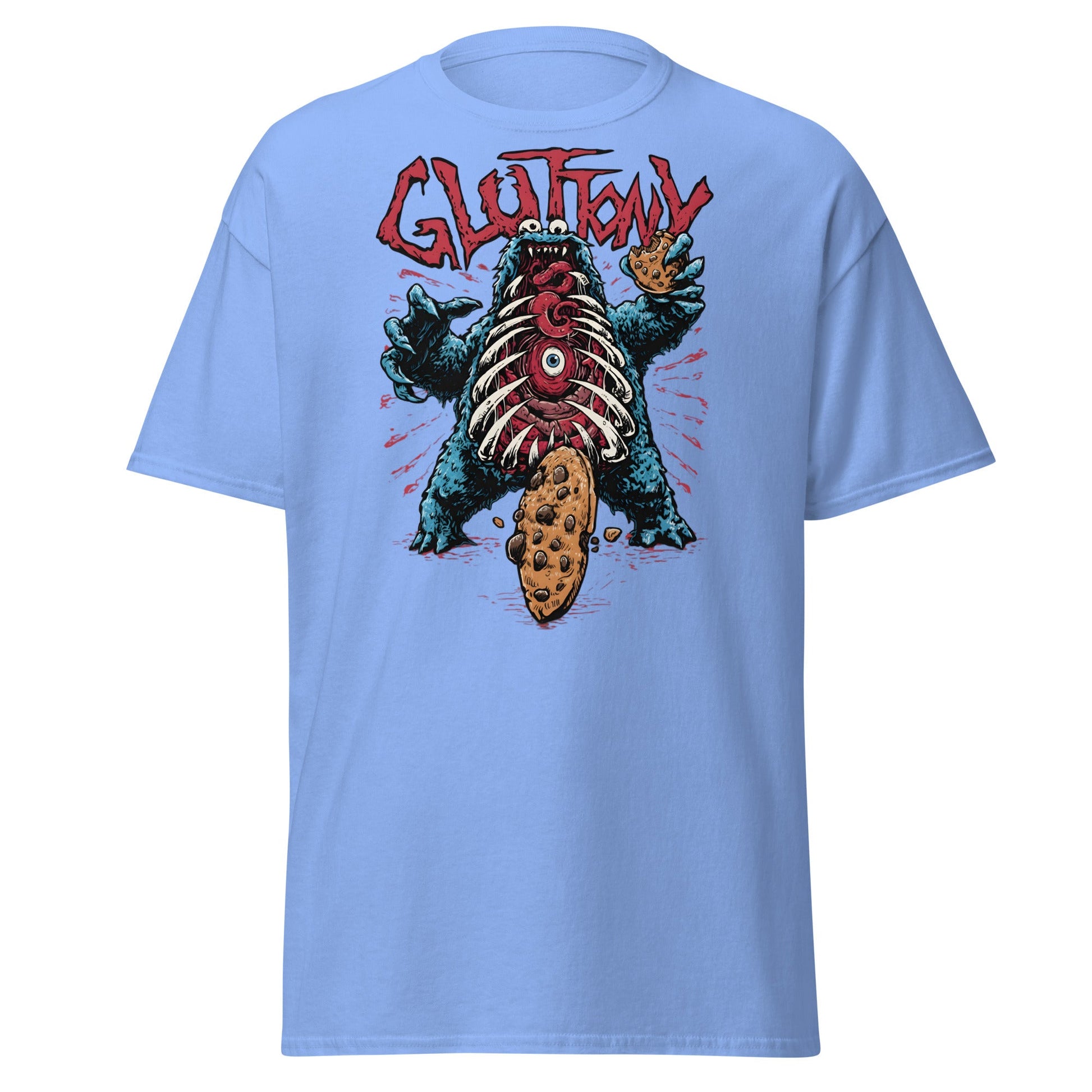 Gluttony Cookie Monster T-Shirt - Funny Horror Parody - Carolina Blue - T-Shirts Online