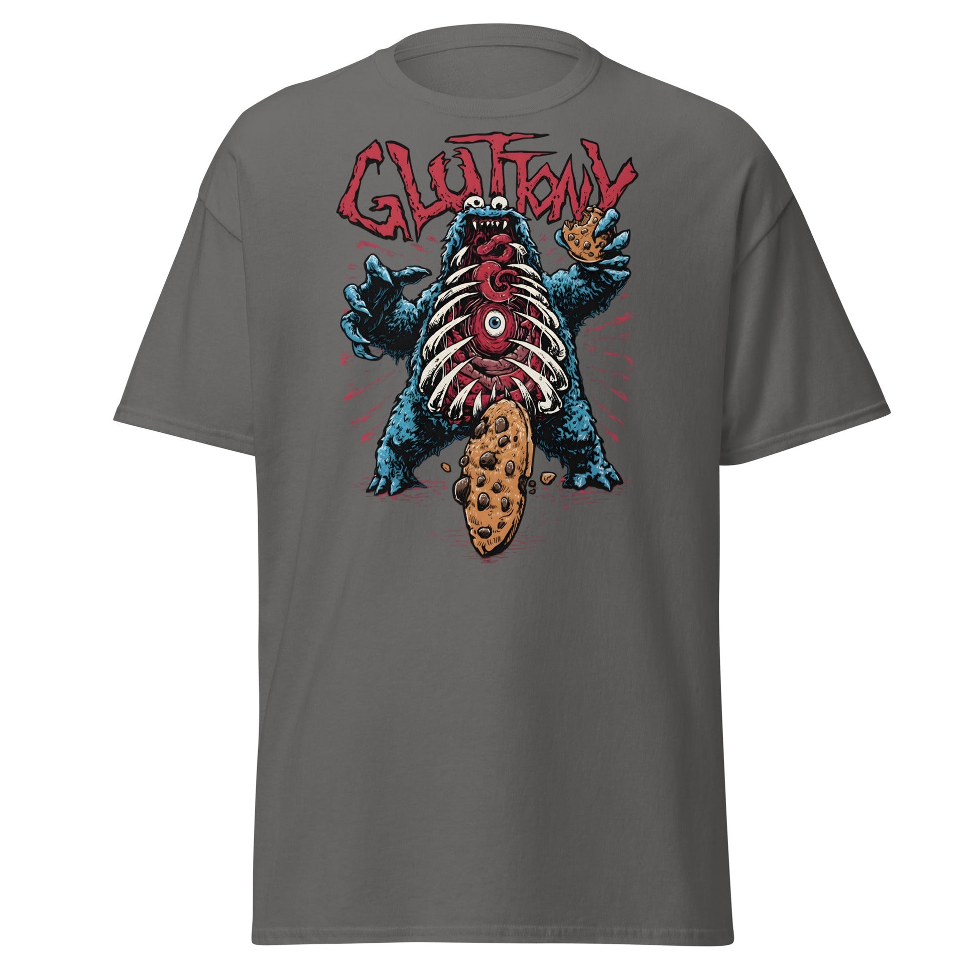 Gluttony Cookie Monster T-Shirt - Funny Horror Parody - Charcoal - T-Shirts Online