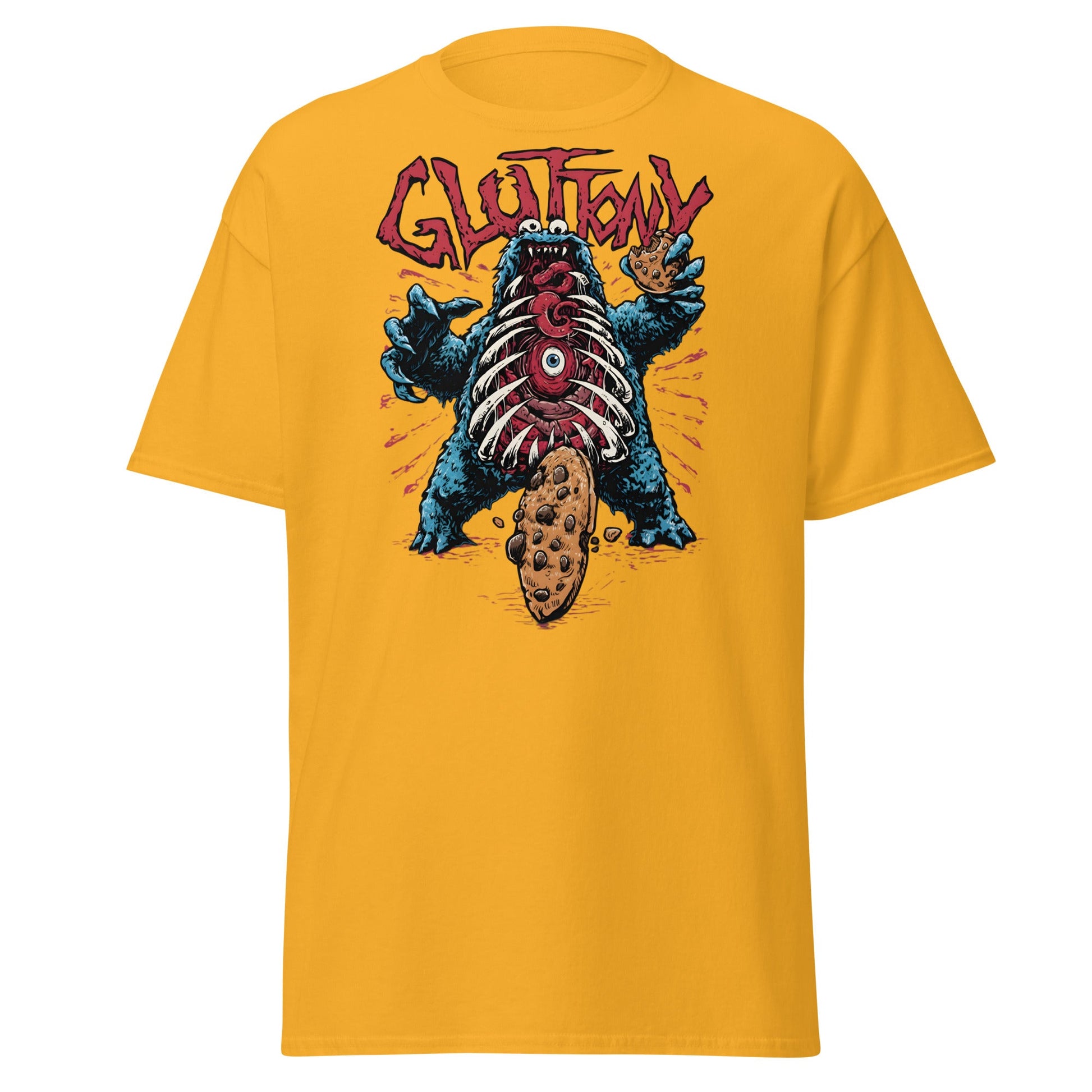 Gluttony Cookie Monster T-Shirt - Funny Horror Parody - Gold - T-Shirts Online