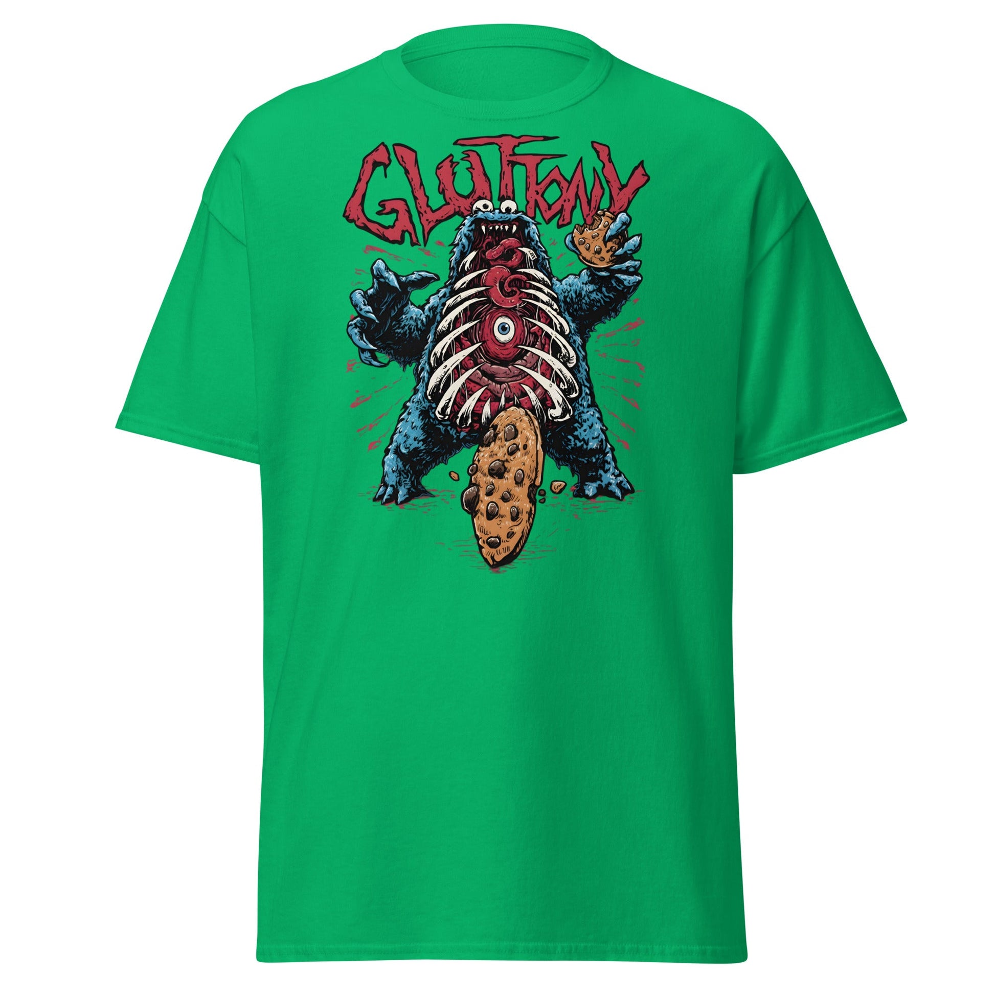 Gluttony Cookie Monster T-Shirt - Funny Horror Parody - Irish Green - T-Shirts Online