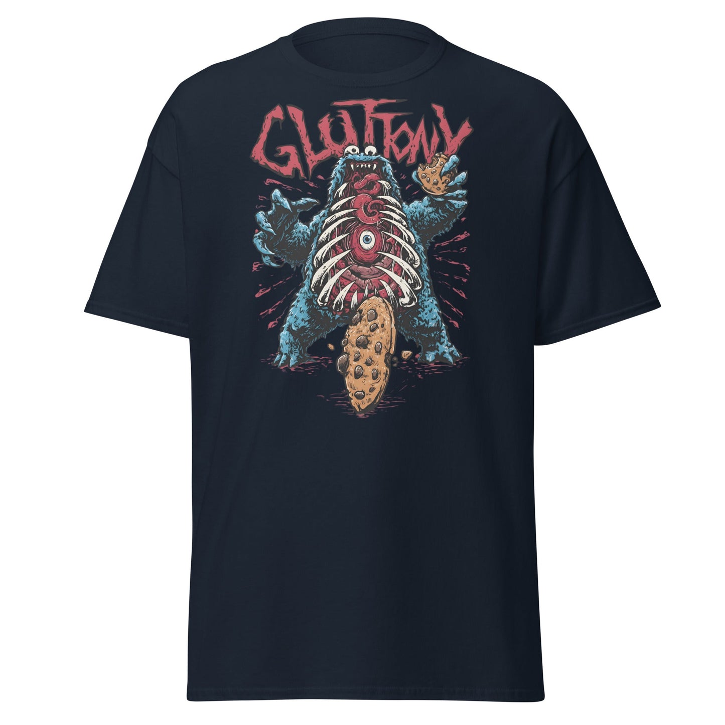 Gluttony Cookie Monster T-Shirt - Funny Horror Parody - Navy - T-Shirts Online