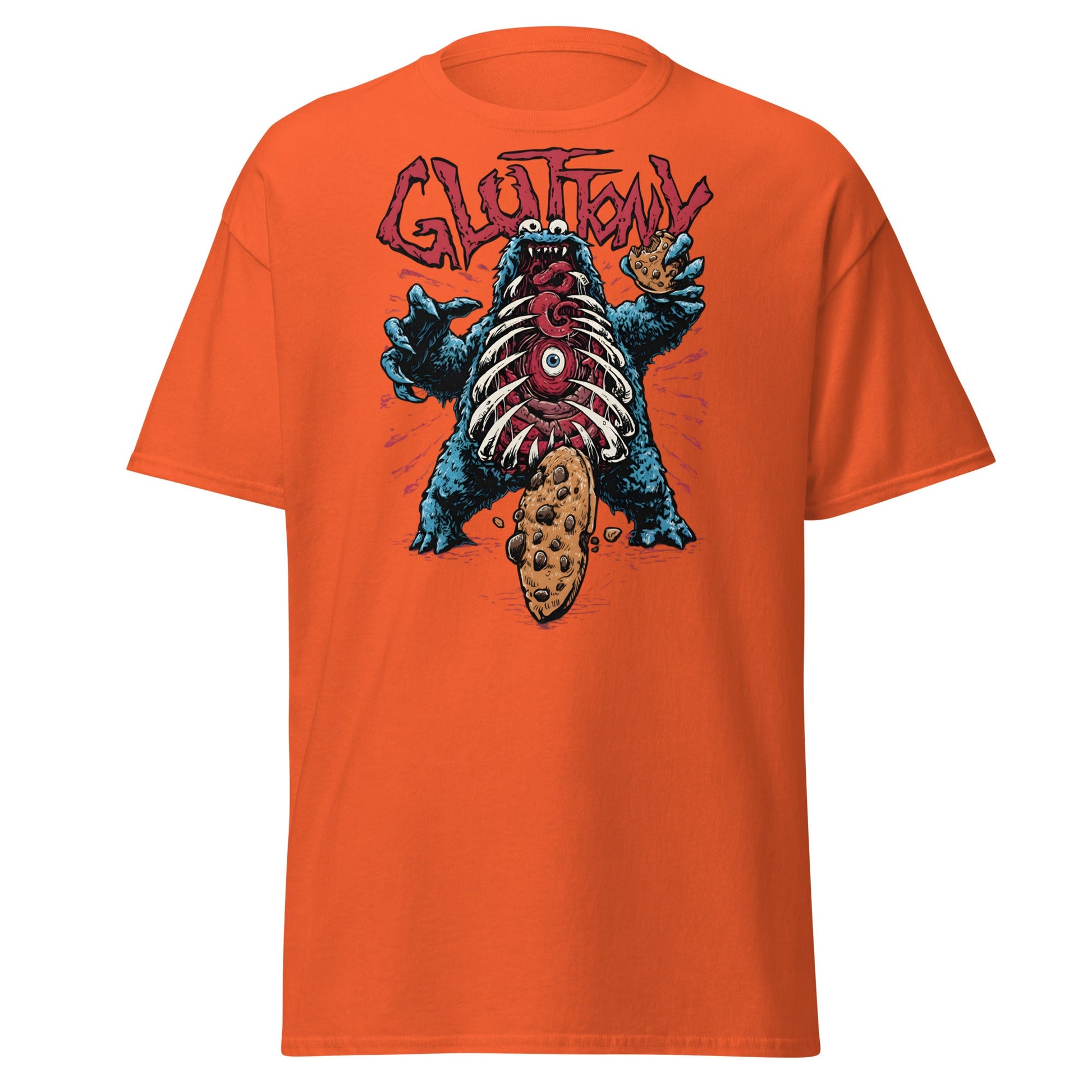Gluttony Cookie Monster T-Shirt - Funny Horror Parody - Orange - T-Shirts Online
