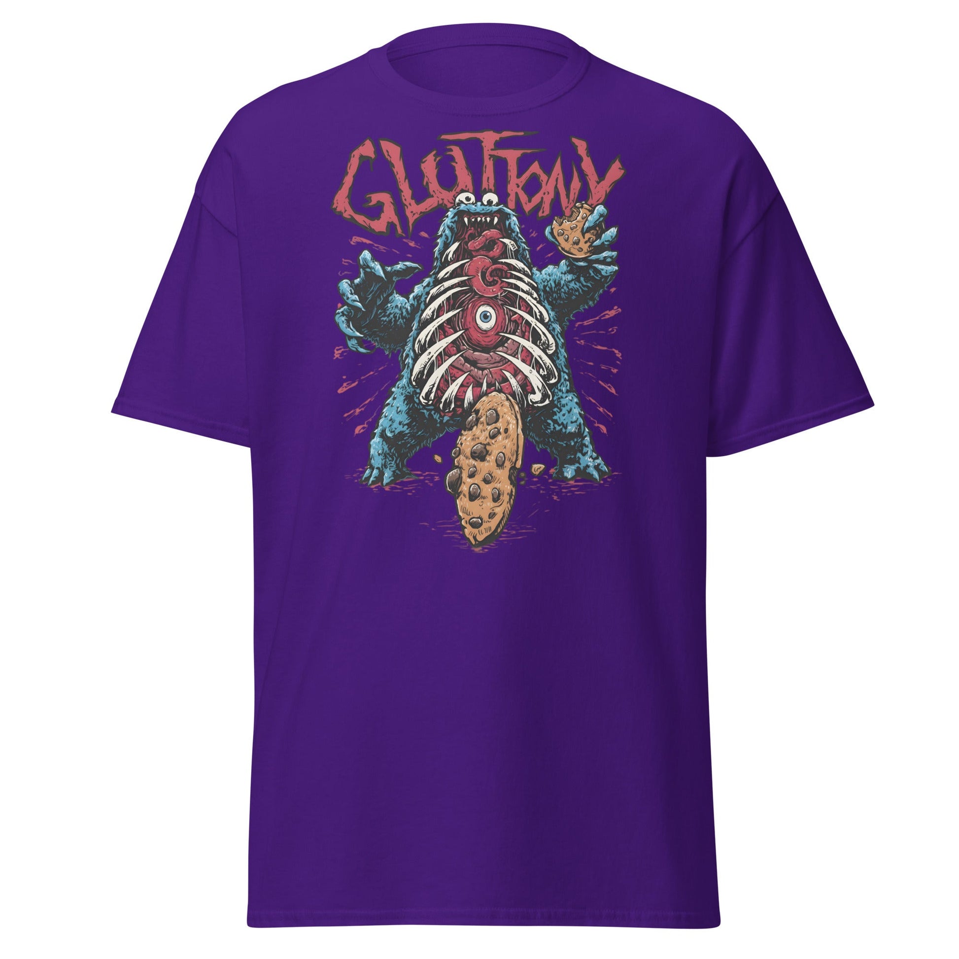 Gluttony Cookie Monster T-Shirt - Funny Horror Parody - Purple - T-Shirts Online
