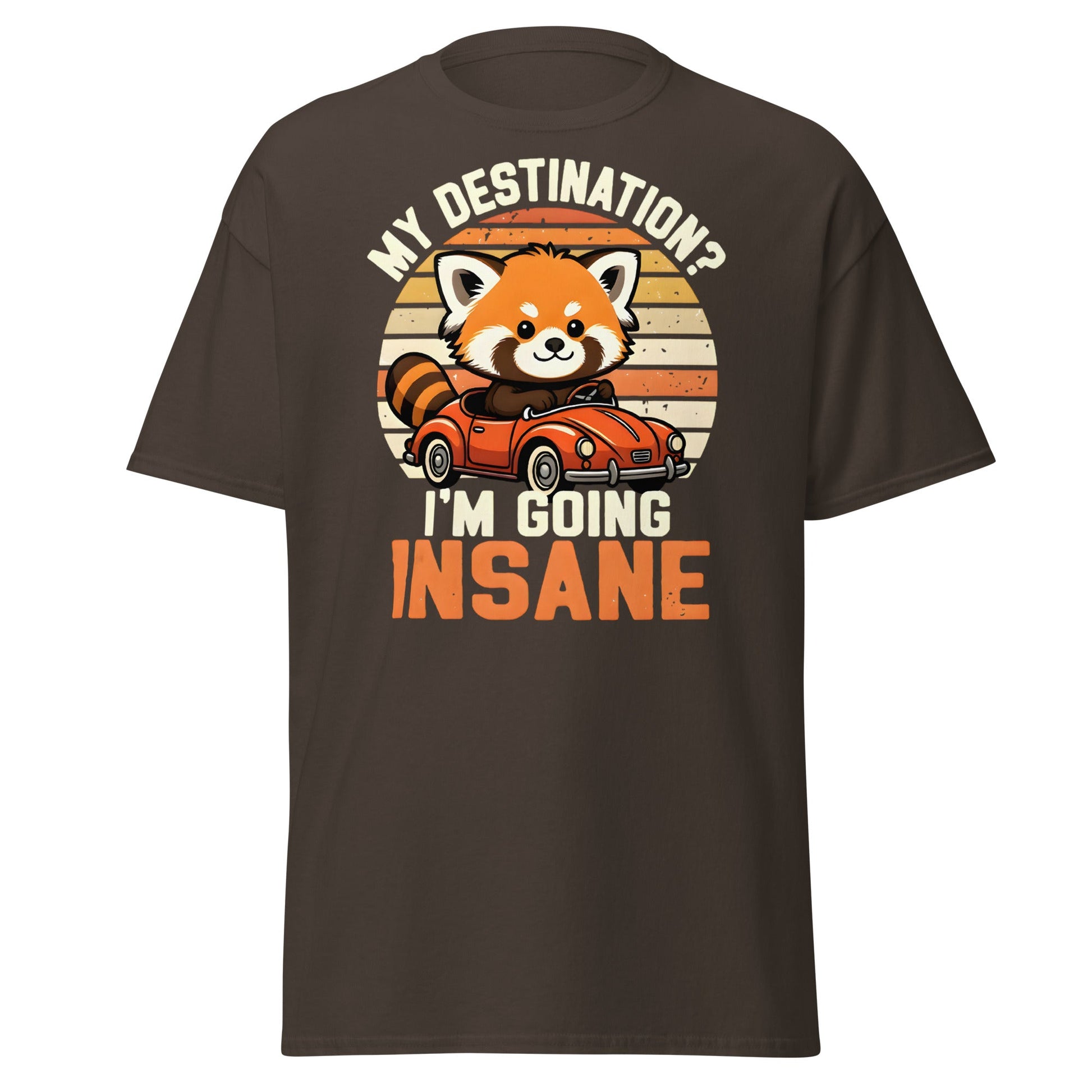 Going Insane Red Panda T-Shirt - Funny Retro Car Tee - Dark Chocolate - T-Shirts Online