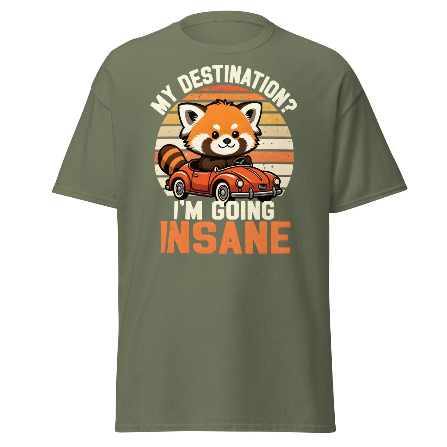 Going Insane Red Panda T-Shirt - Funny Retro Car Tee - Military Green - T-Shirts Online