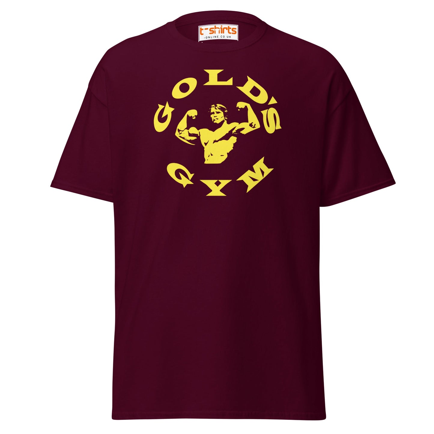 Gold’s Gym T-Shirt | Classic Bodybuilder Fitness Tee - Maroon - T-Shirts Online