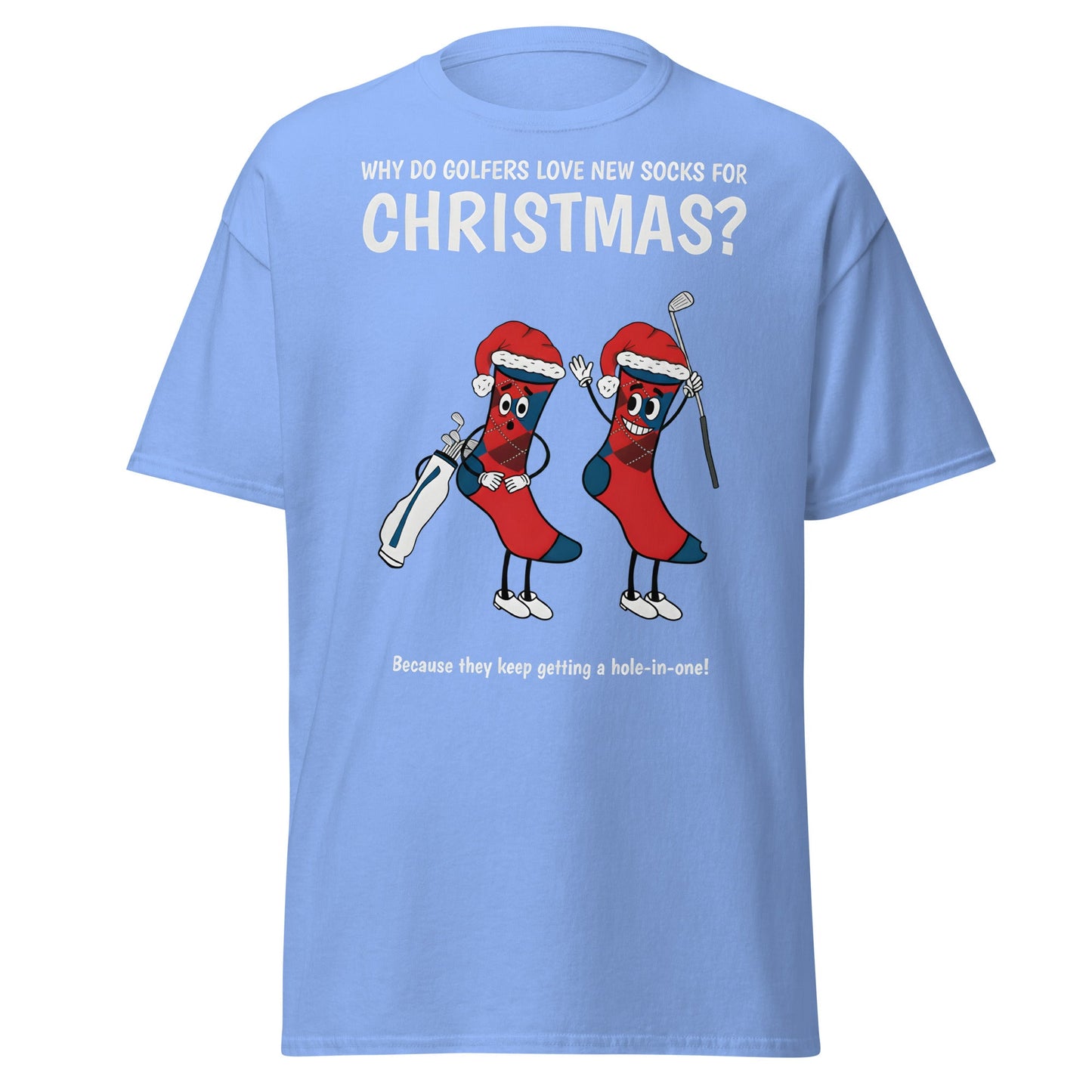 Golfers Love New Socks Christmas T-Shirt | Funny Golf Pun - Carolina Blue - T-Shirts Online