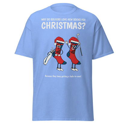 Golfers Love New Socks Christmas T-Shirt | Funny Golf Pun - Carolina Blue - T-Shirts Online