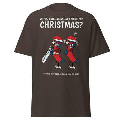 Golfers Love New Socks Christmas T-Shirt | Funny Golf Pun - Dark Chocolate - T-Shirts Online