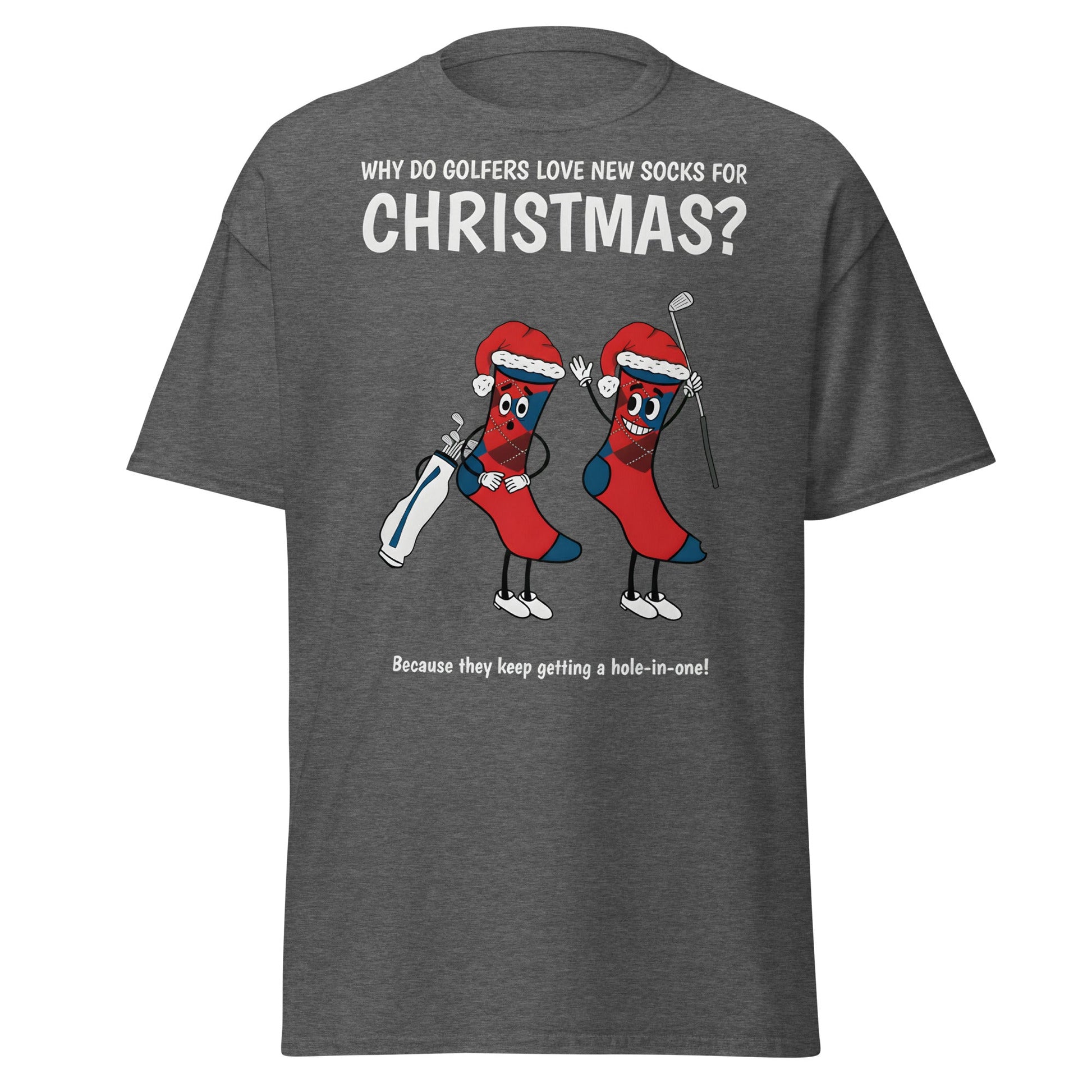 Golfers Love New Socks Christmas T-Shirt | Funny Golf Pun - Dark Heather - T-Shirts Online