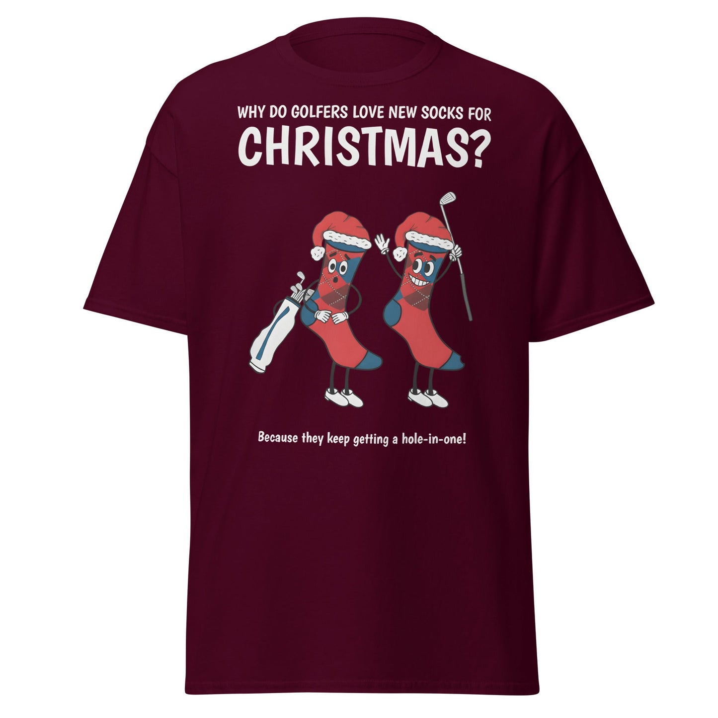 Golfers Love New Socks Christmas T-Shirt | Funny Golf Pun - Maroon - T-Shirts Online