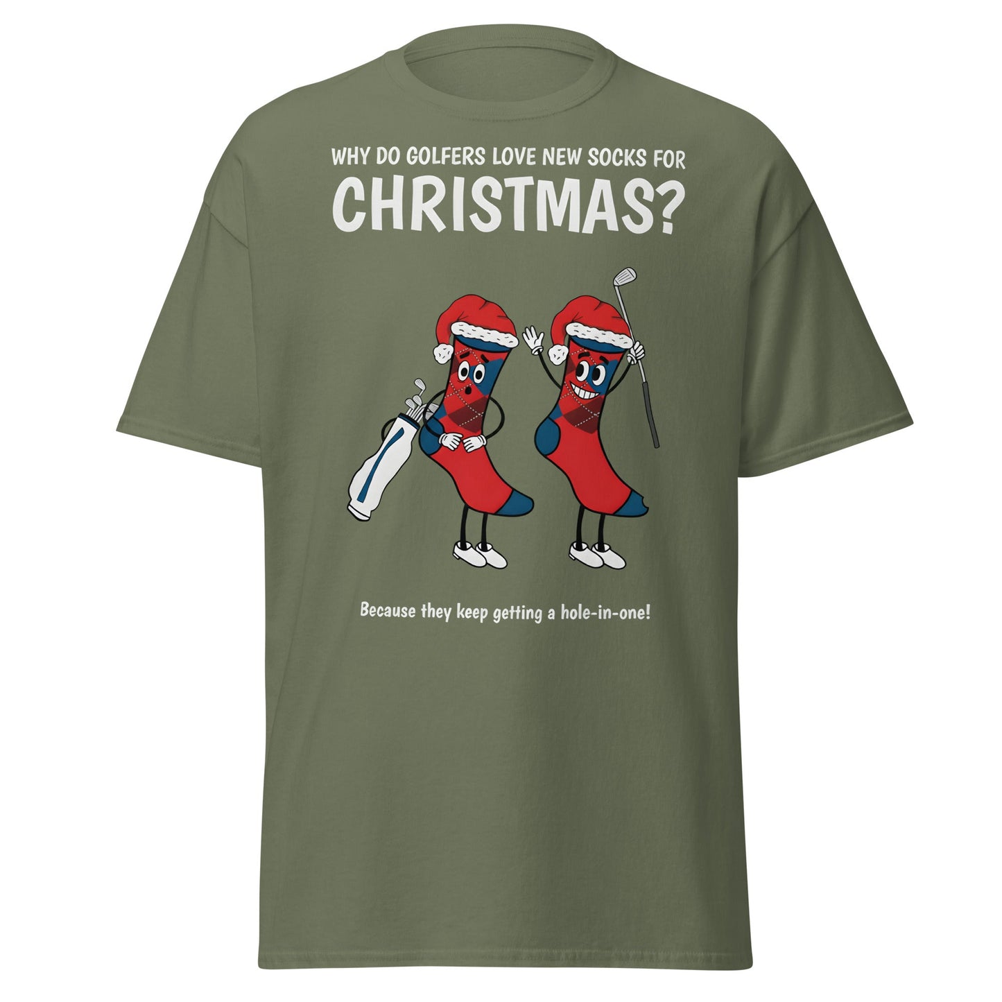 Golfers Love New Socks Christmas T-Shirt | Funny Golf Pun - Military Green - T-Shirts Online