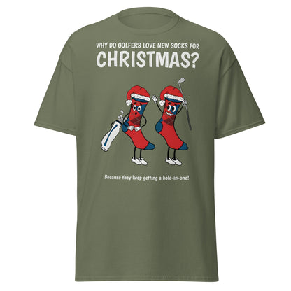 Golfers Love New Socks Christmas T-Shirt | Funny Golf Pun - Military Green - T-Shirts Online