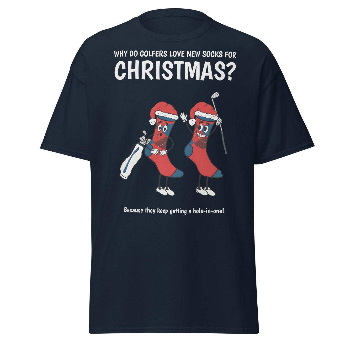 Golfers Love New Socks Christmas T-Shirt | Funny Golf Pun - Navy - T-Shirts Online