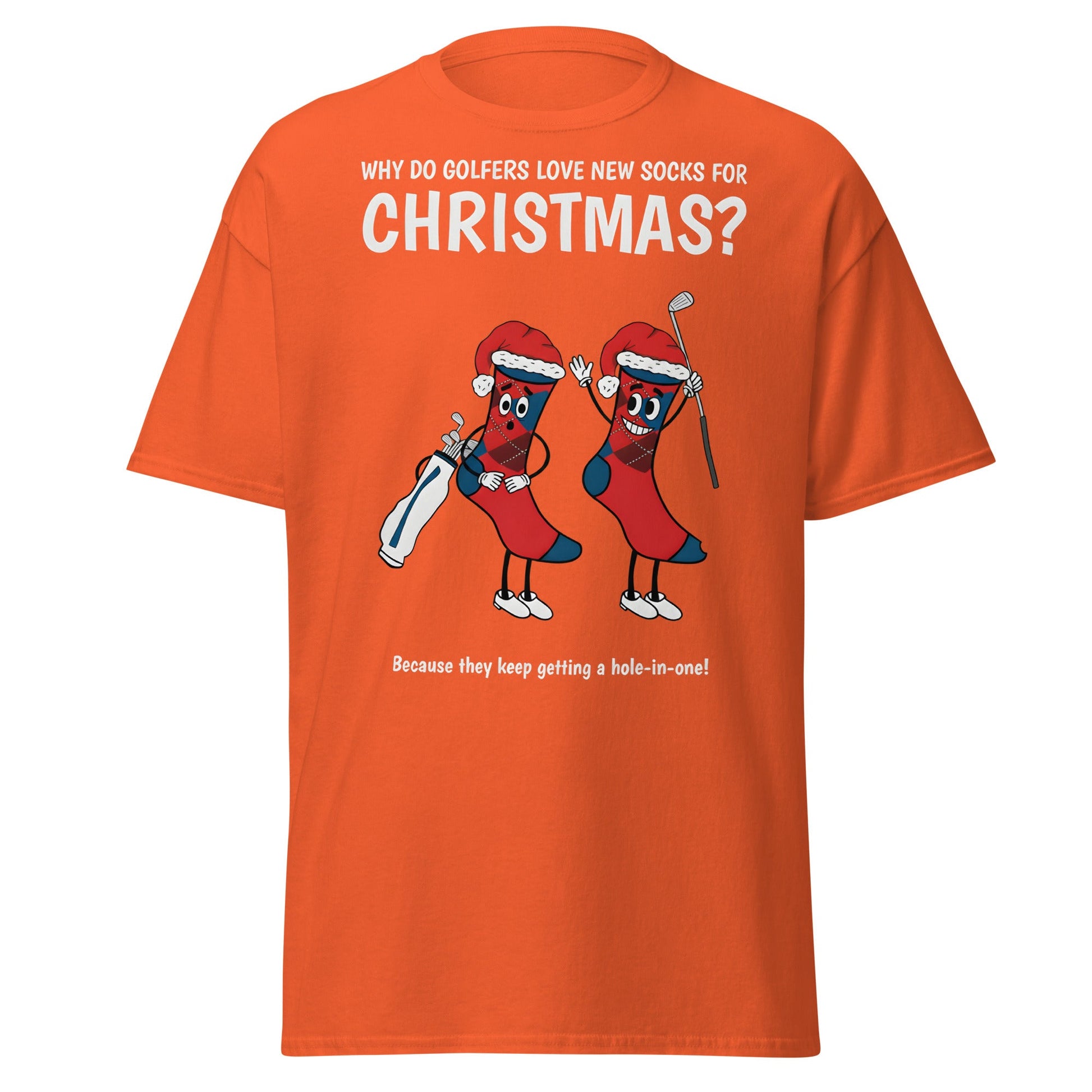 Golfers Love New Socks Christmas T-Shirt | Funny Golf Pun - Orange - T-Shirts Online