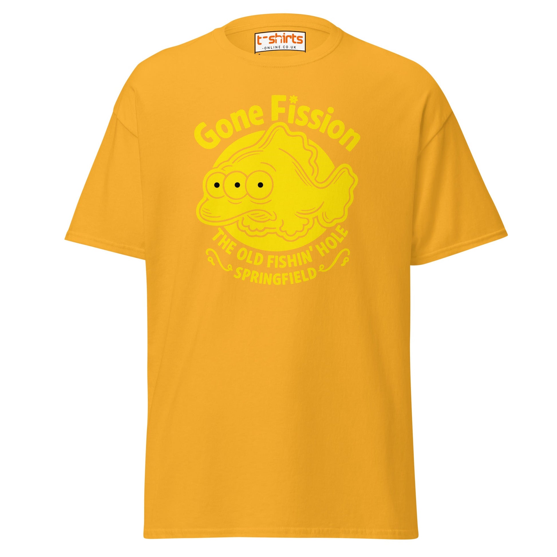 Gone Fission T-Shirt – Three - Eyed Fish Parody Tee - Gold - T-Shirts Online