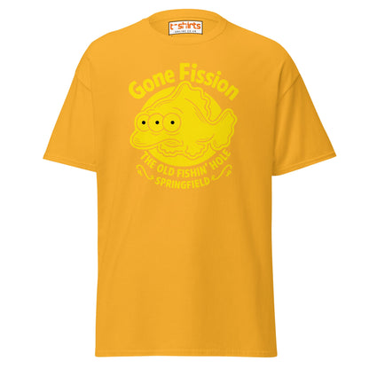 Gone Fission T-Shirt – Three - Eyed Fish Parody Tee - Gold - T-Shirts Online
