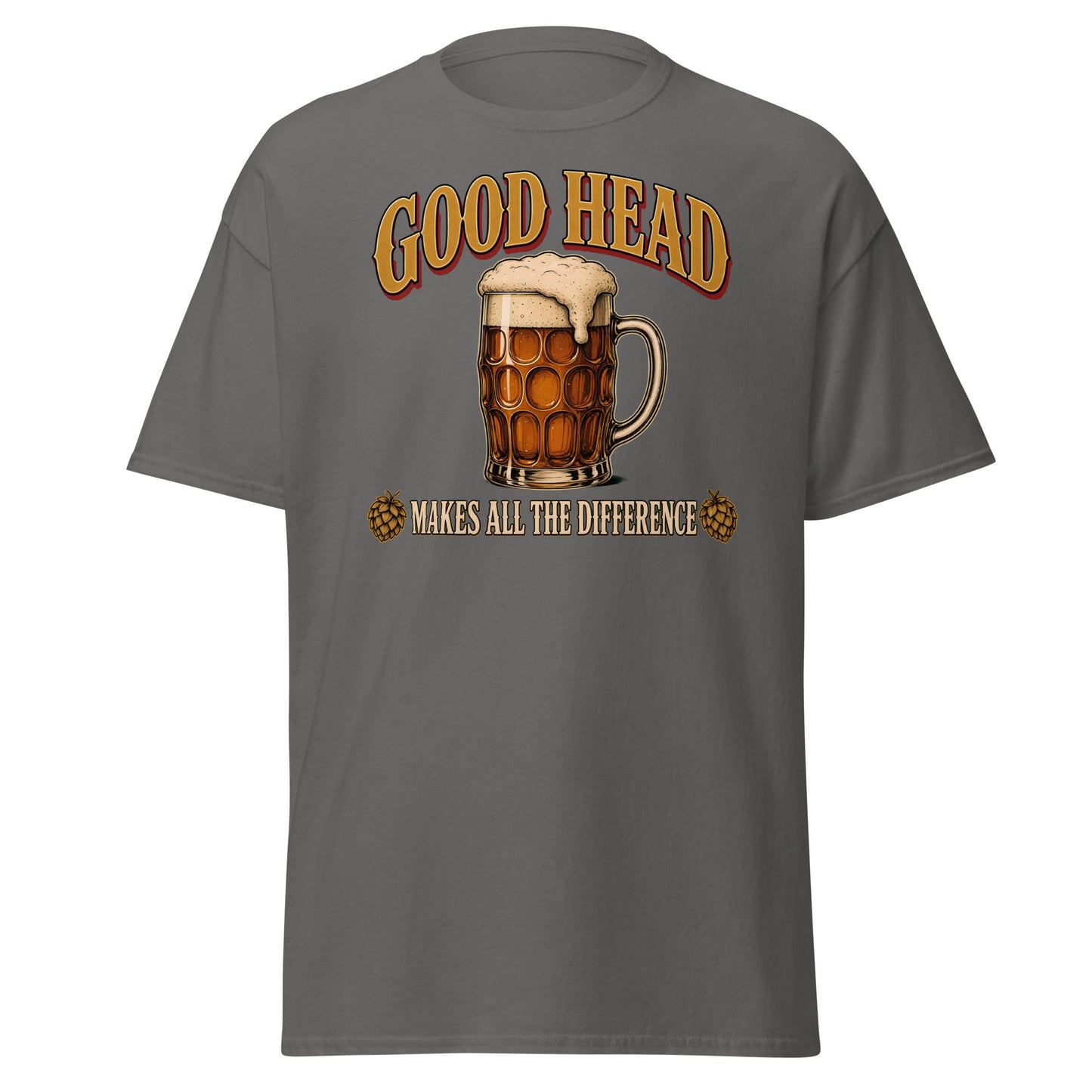 Good Head Makes All the Difference Beer T-Shirt - Charcoal - T-Shirts Online