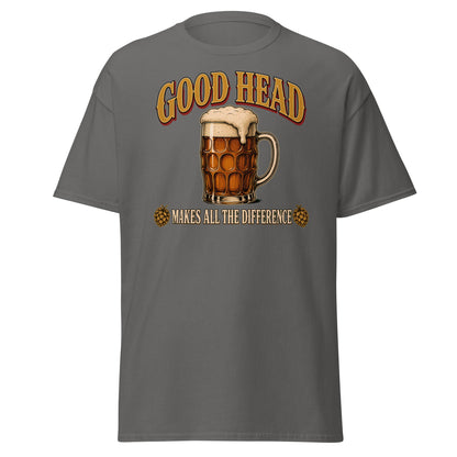 Good Head Makes All the Difference Beer T-Shirt - Charcoal - T-Shirts Online