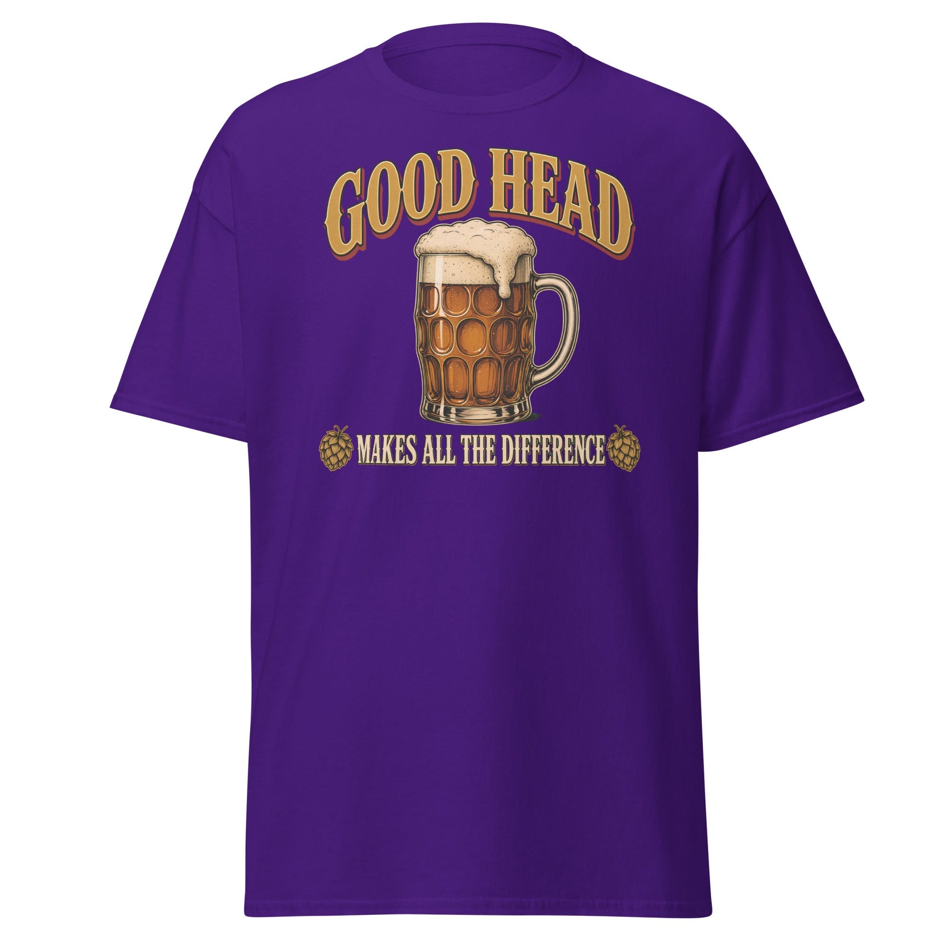 Good Head Makes All the Difference Beer T-Shirt - Purple - T-Shirts Online