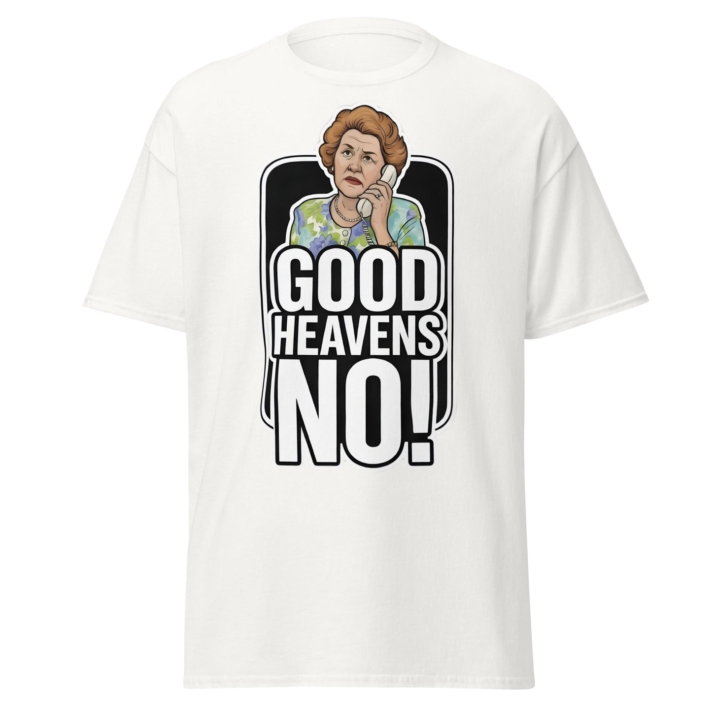 Good Heavens No! T-Shirt – Funny Retro British Comedy Tee - White - T-Shirts Online