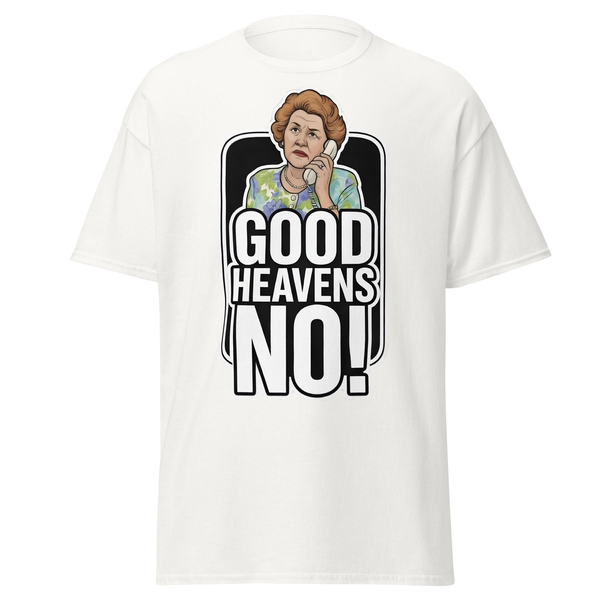Good Heavens No! T-Shirt – Funny Retro British Comedy Tee - White - T-Shirts Online