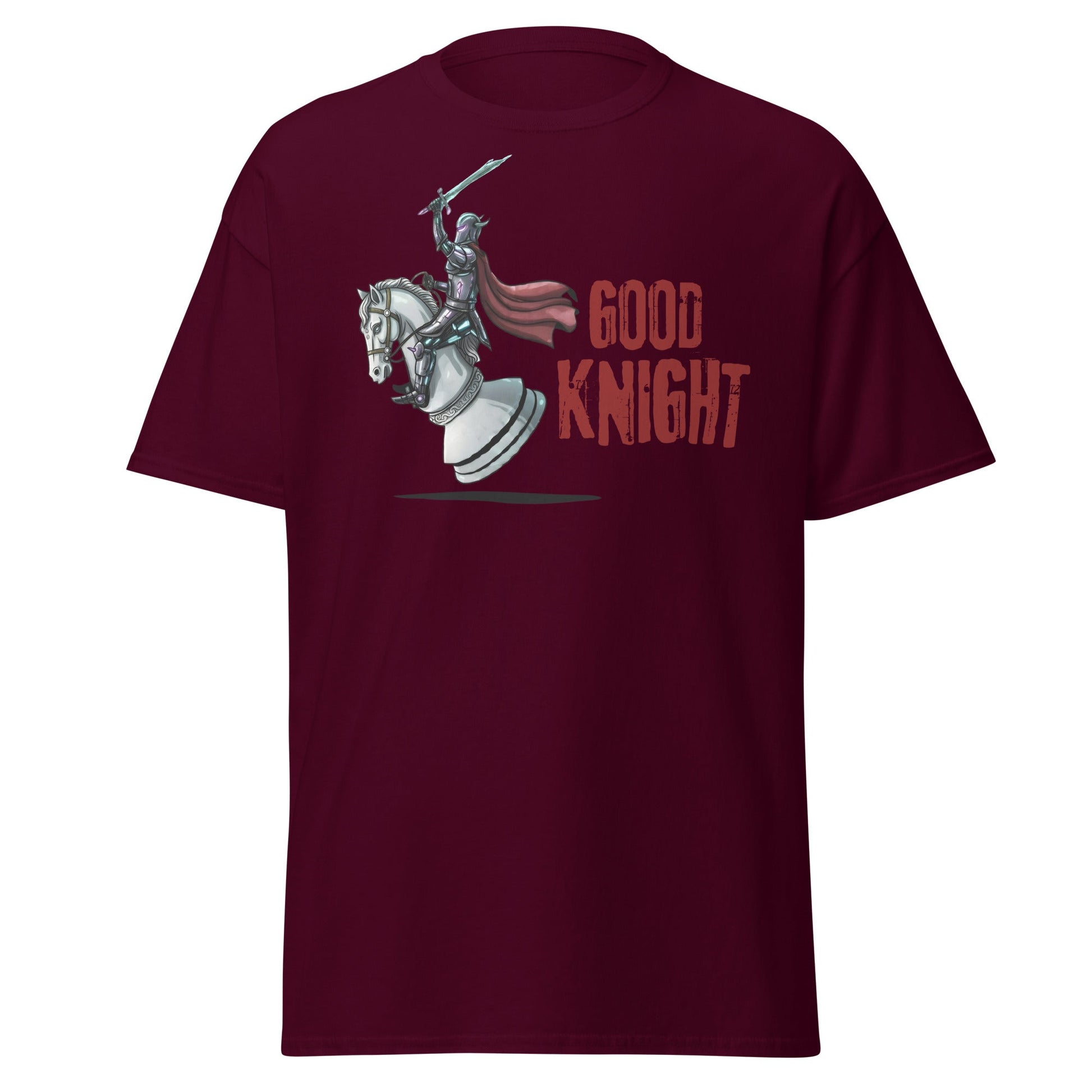 Good Knight Chess T-Shirt | Funny Pun Fantasy Gamer Tee - Maroon - T-Shirts Online
