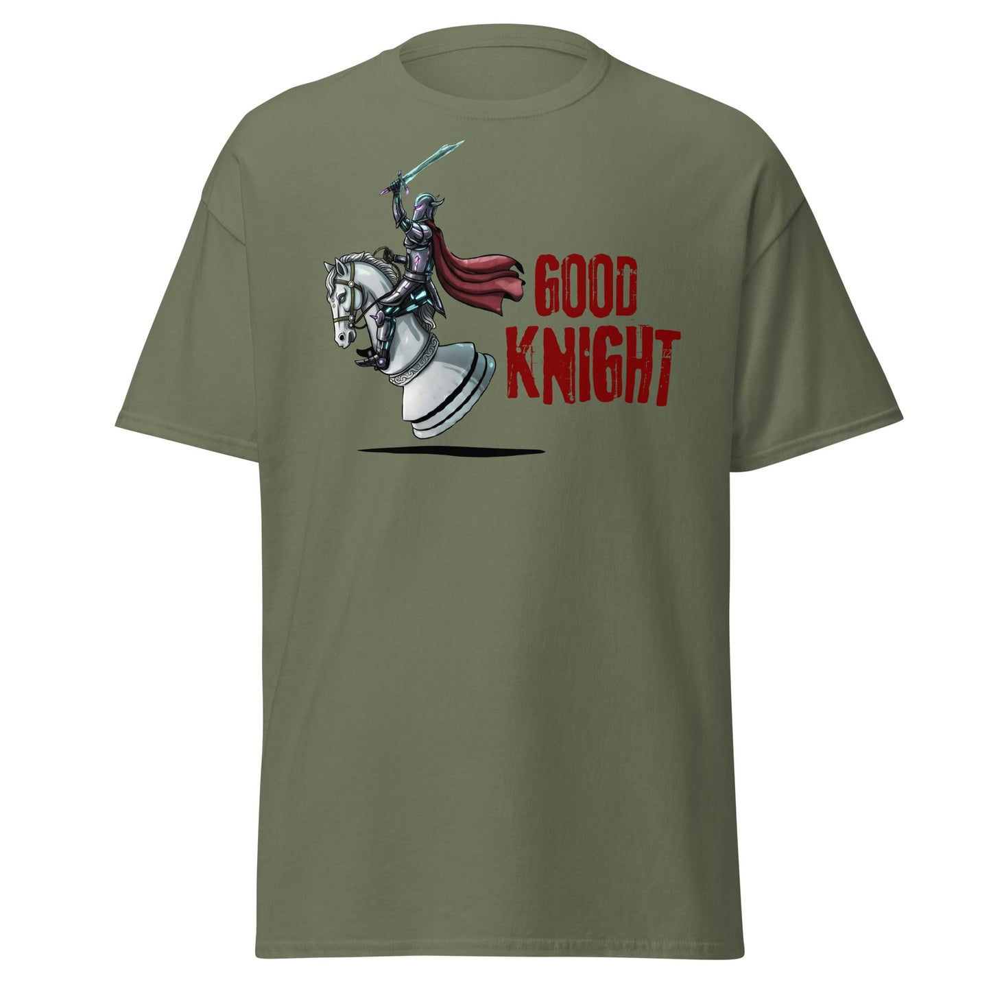 Good Knight Chess T-Shirt | Funny Pun Fantasy Gamer Tee - Military Green - T-Shirts Online