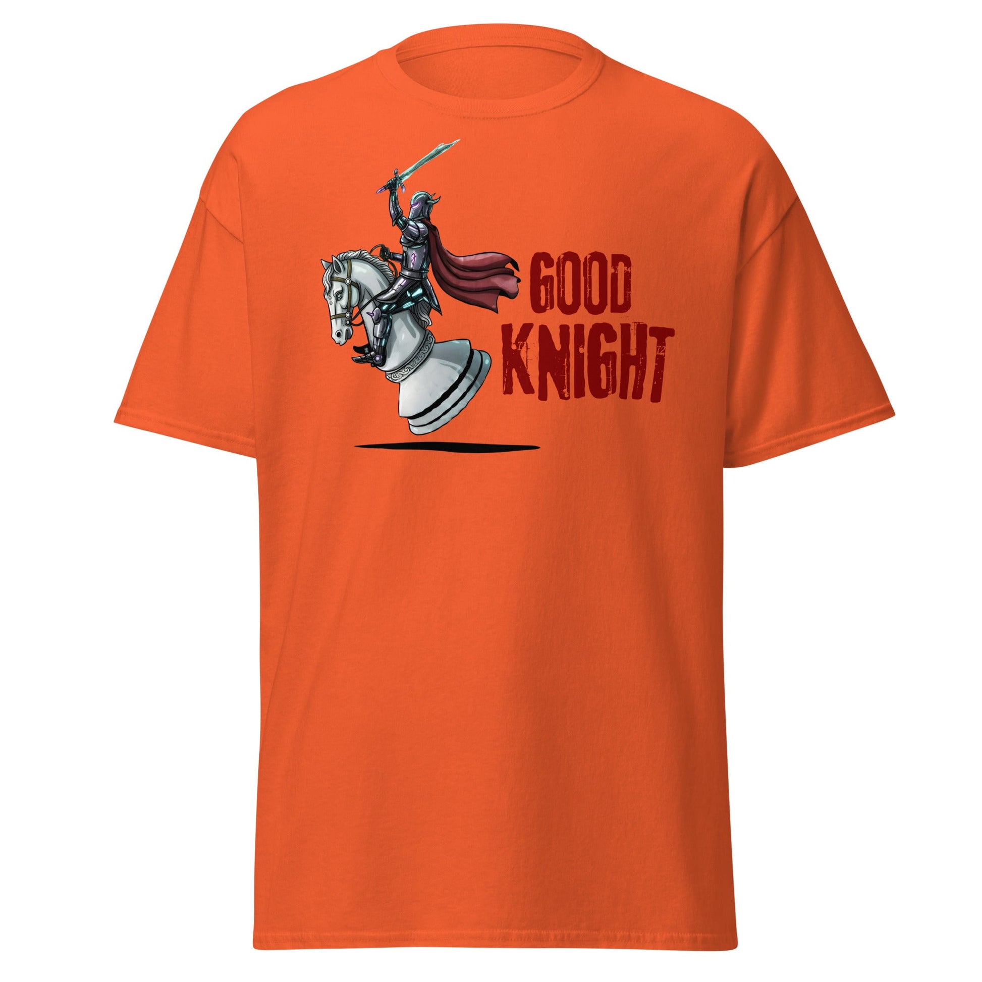 Good Knight Chess T-Shirt | Funny Pun Fantasy Gamer Tee - Orange - T-Shirts Online