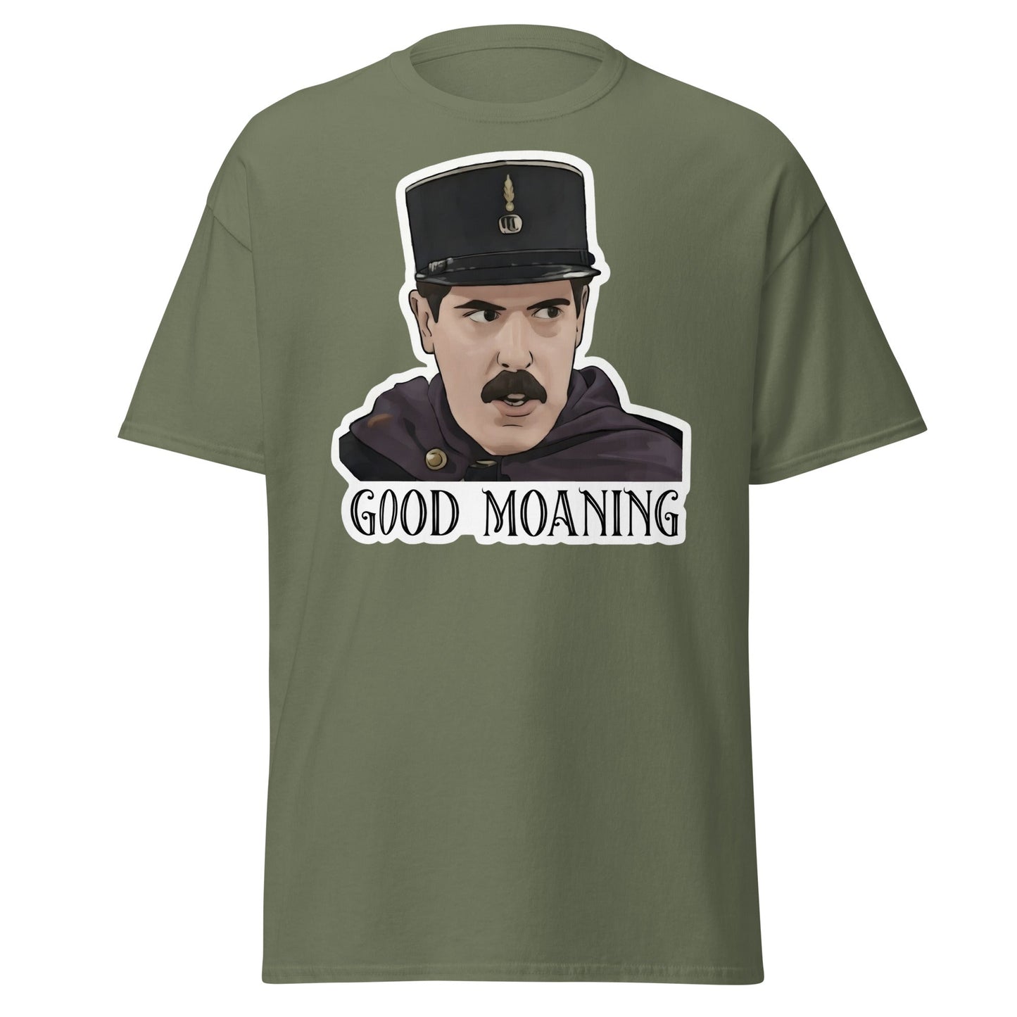 Good Moaning Officer Crabtree T-Shirt | Funny Sitcom Tee - Military Green - T-Shirts Online
