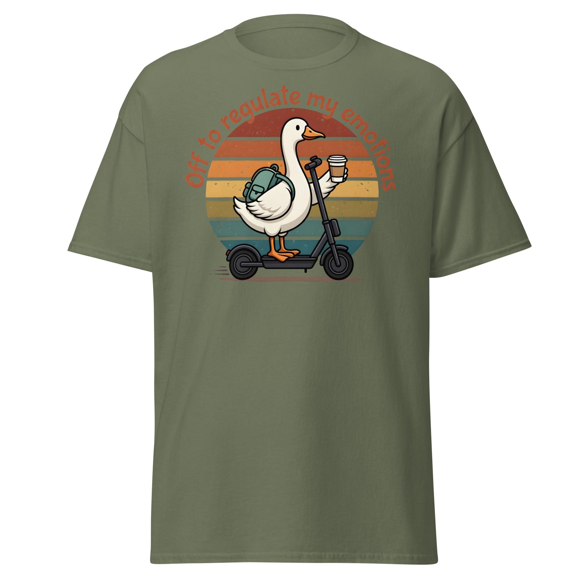 Goose Regulate My Emotions T-Shirt | Funny Scooter Tee - Military Green - T-Shirts Online