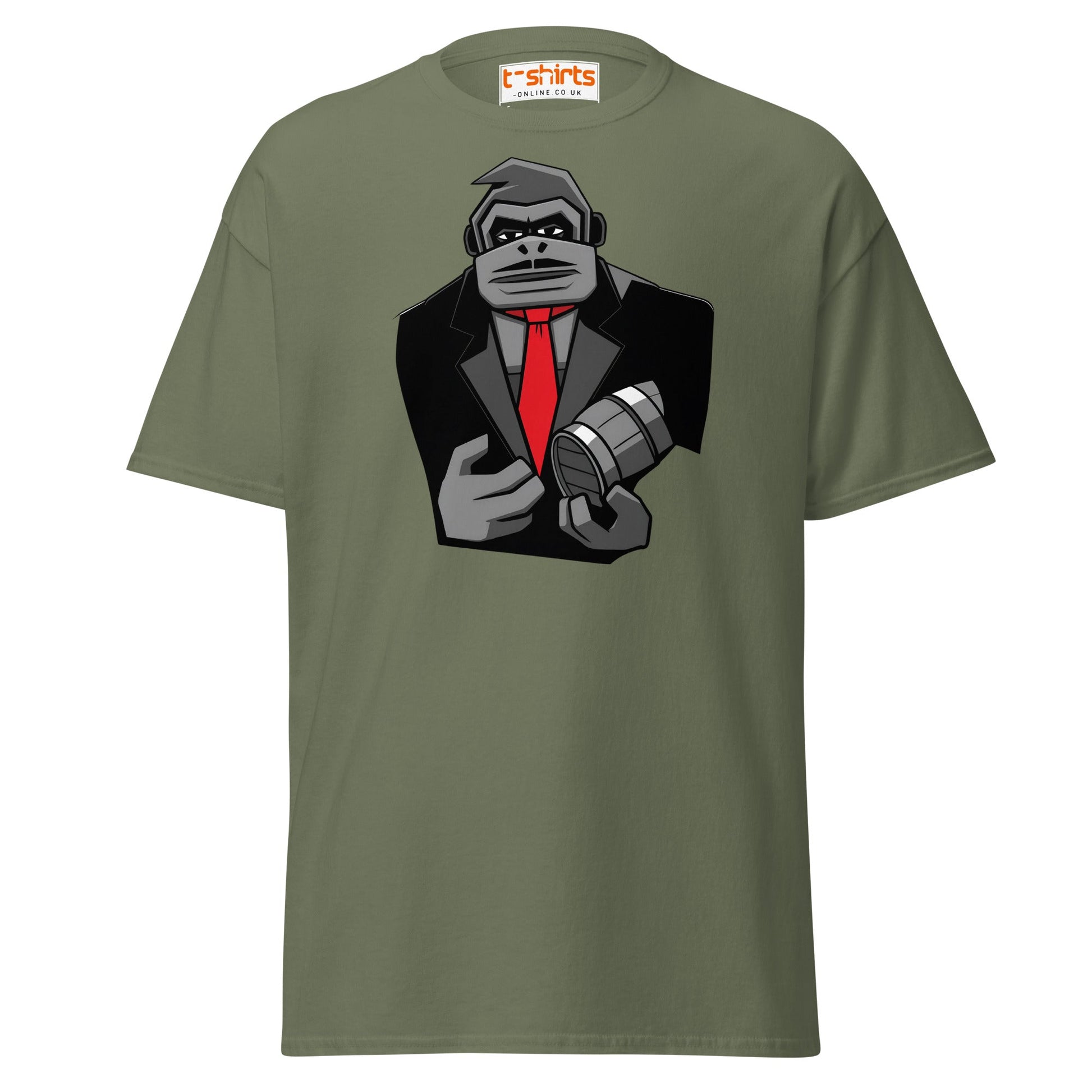 Gorilla Mafia Boss T-Shirt – Bold Cartoon Graphic Tee - Military Green - T-Shirts Online