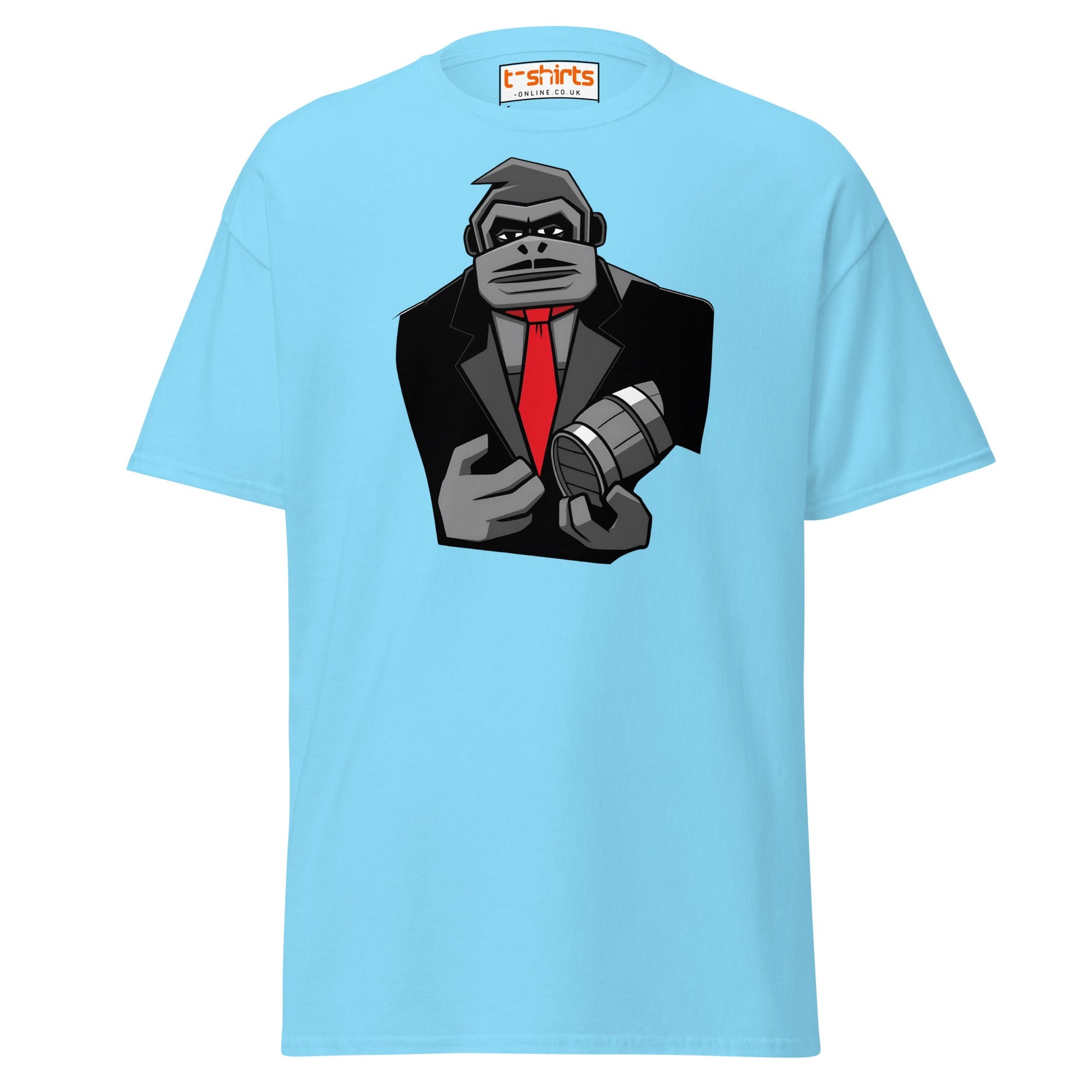 Gorilla Mafia Boss T-Shirt – Bold Cartoon Graphic Tee - Sky - T-Shirts Online