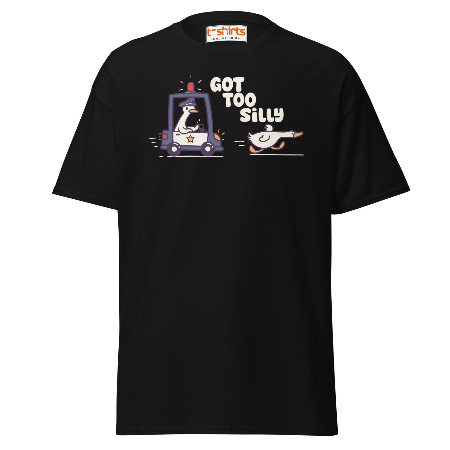 Got Too Silly T-Shirt – Funny Goose Police Chase Tee - Black - T-Shirts Online