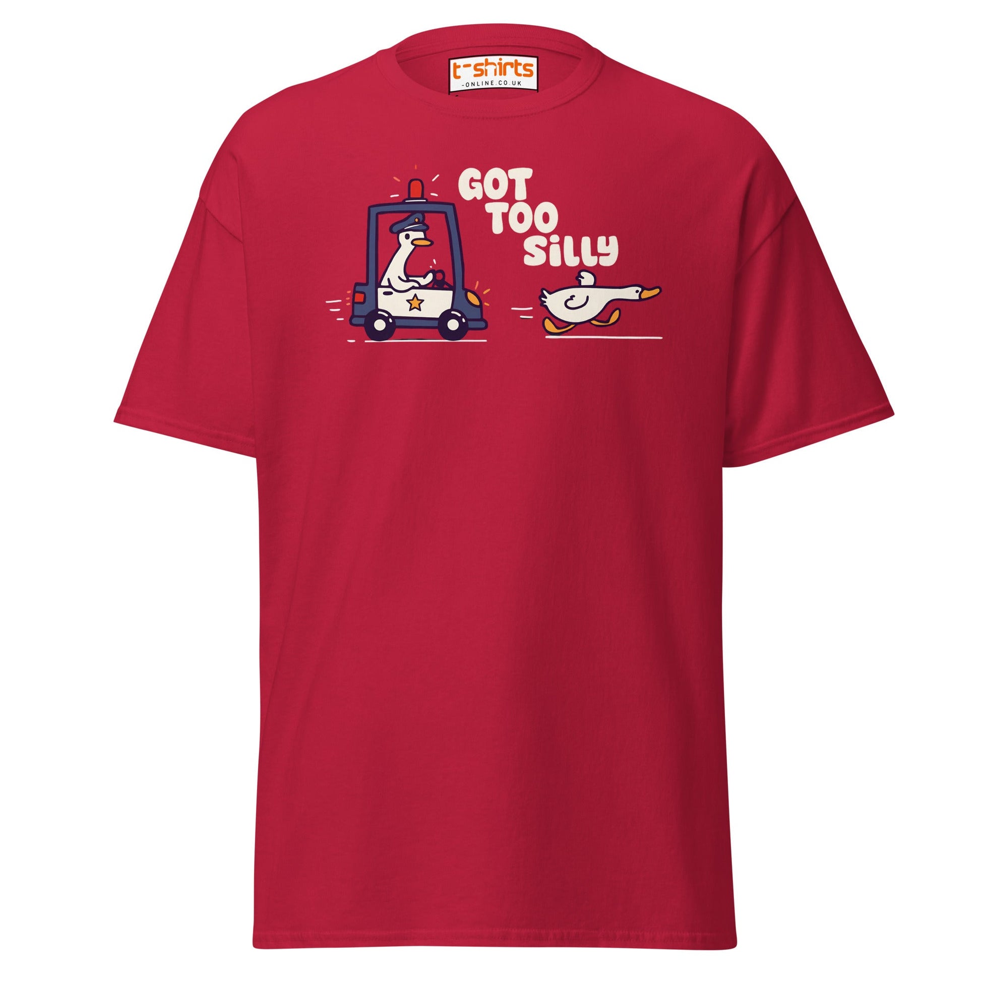 Got Too Silly T-Shirt – Funny Goose Police Chase Tee - Cardinal - T-Shirts Online