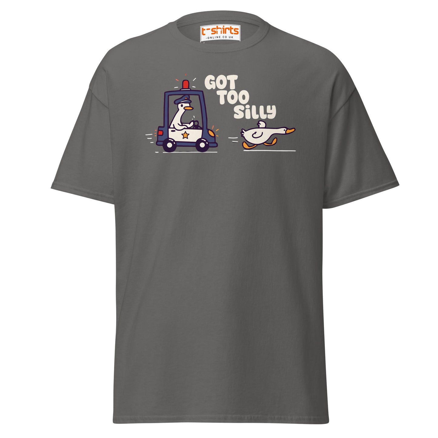 Got Too Silly T-Shirt – Funny Goose Police Chase Tee - Charcoal - T-Shirts Online