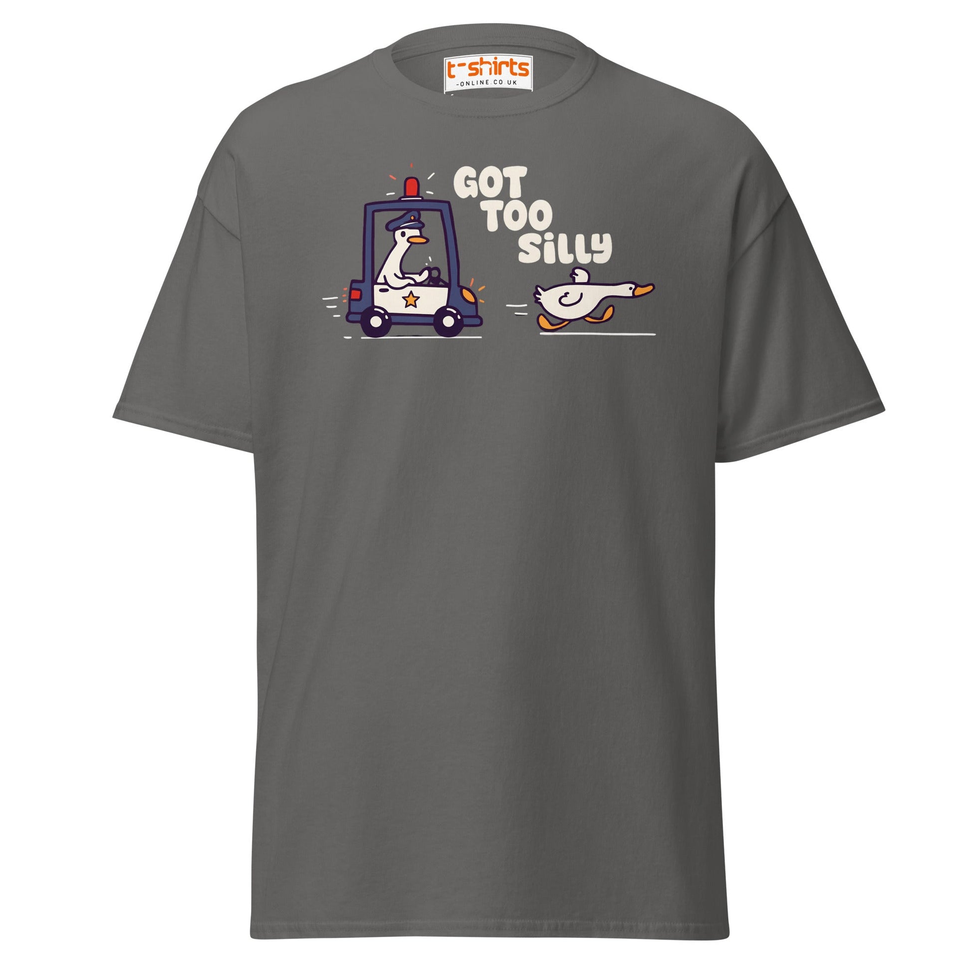 Got Too Silly T-Shirt – Funny Goose Police Chase Tee - Charcoal - T-Shirts Online