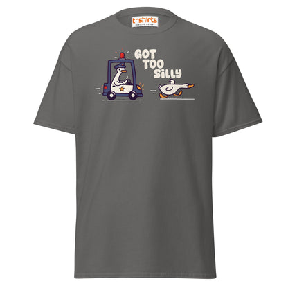 Got Too Silly T-Shirt – Funny Goose Police Chase Tee - Charcoal - T-Shirts Online