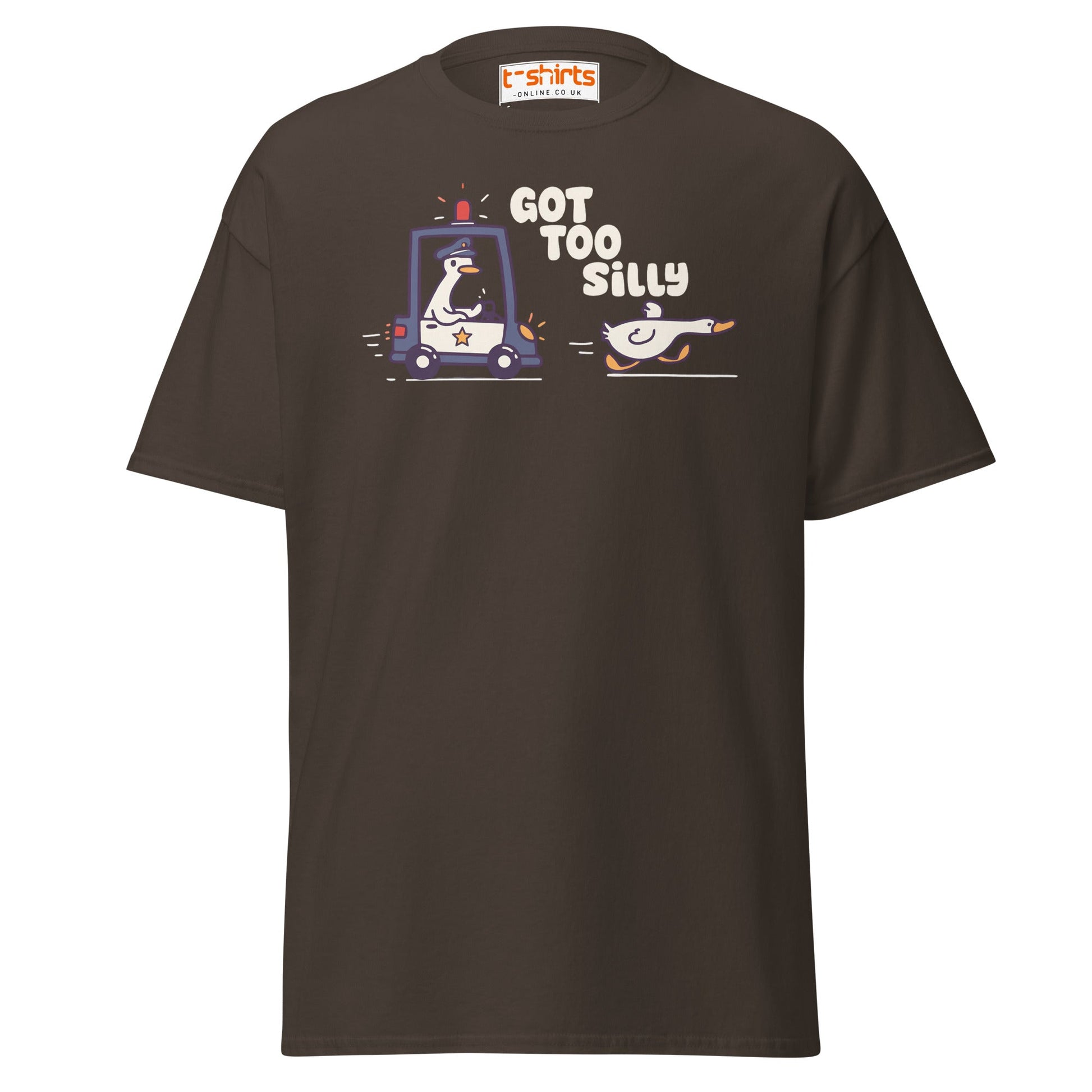 Got Too Silly T-Shirt – Funny Goose Police Chase Tee - Dark Chocolate - T-Shirts Online