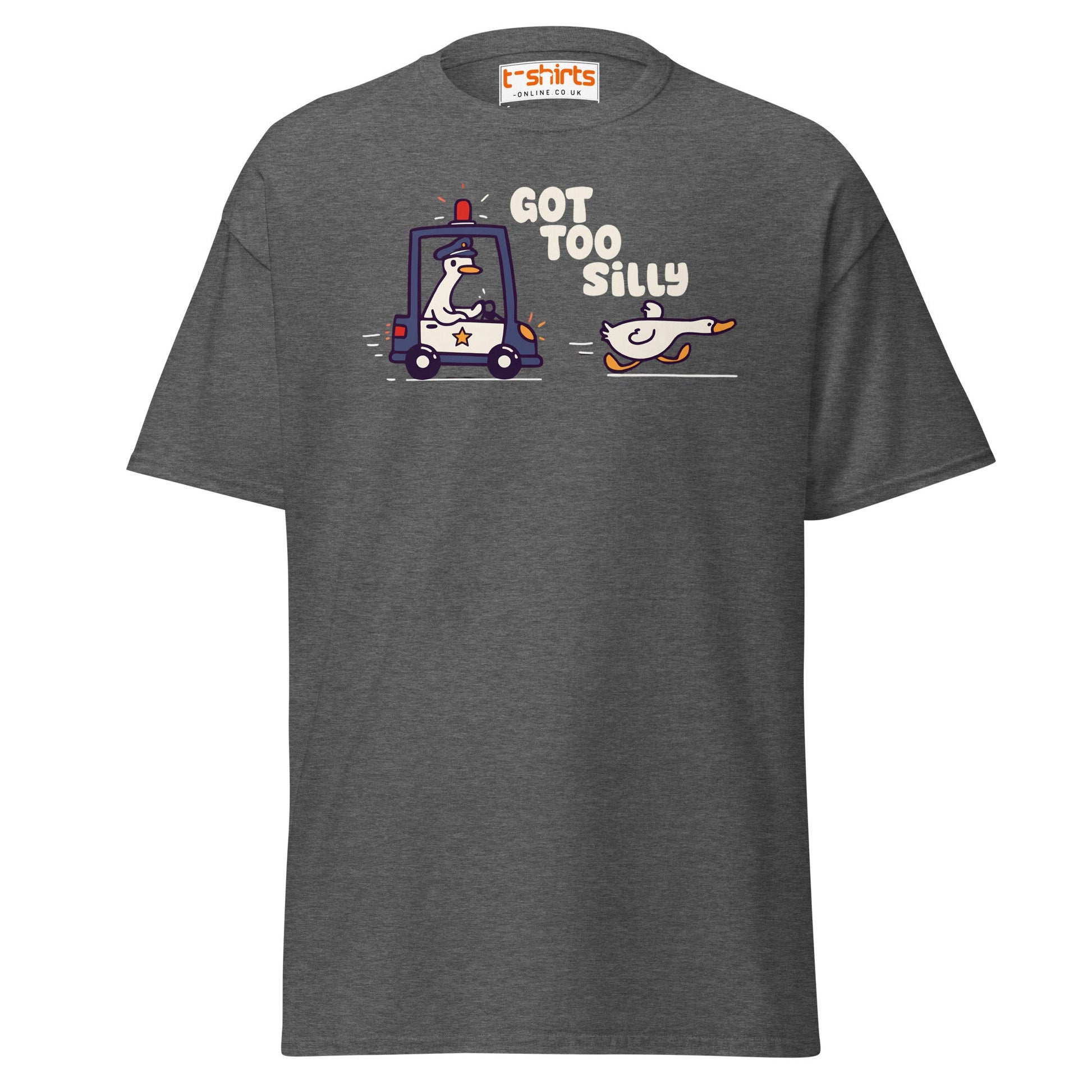 Got Too Silly T-Shirt – Funny Goose Police Chase Tee - Dark Heather - T-Shirts Online