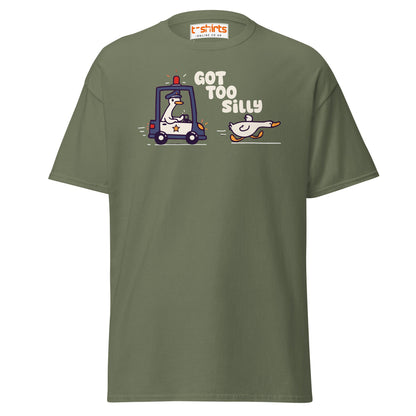 Got Too Silly T-Shirt – Funny Goose Police Chase Tee - Military Green - T-Shirts Online