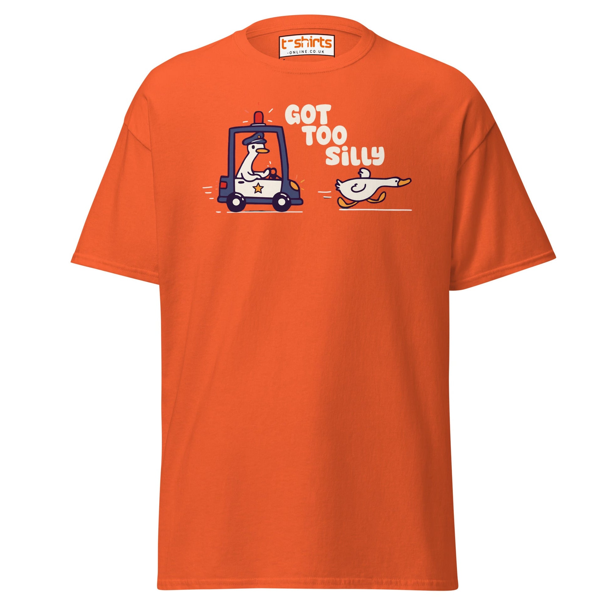 Got Too Silly T-Shirt – Funny Goose Police Chase Tee - Orange - T-Shirts Online