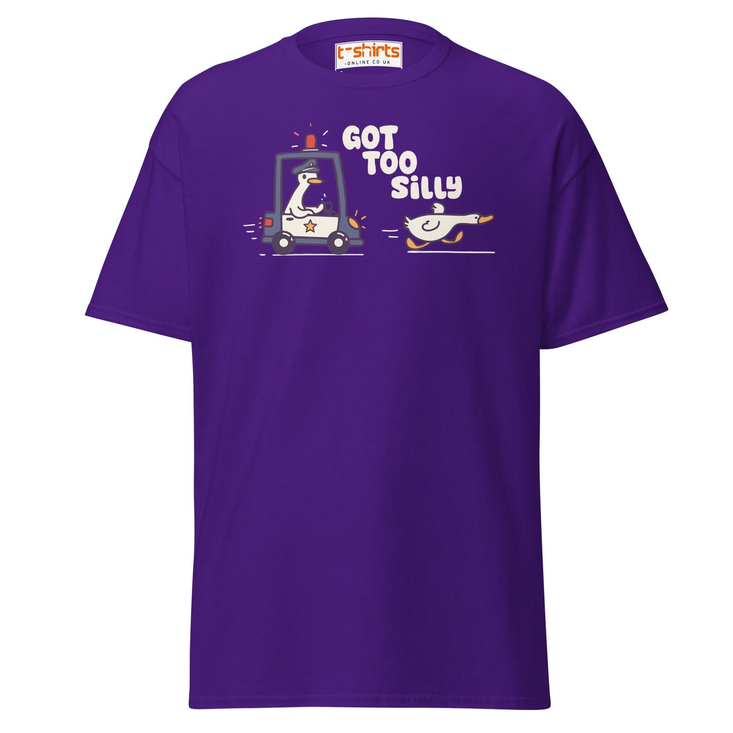 Got Too Silly T-Shirt – Funny Goose Police Chase Tee - Purple - T-Shirts Online