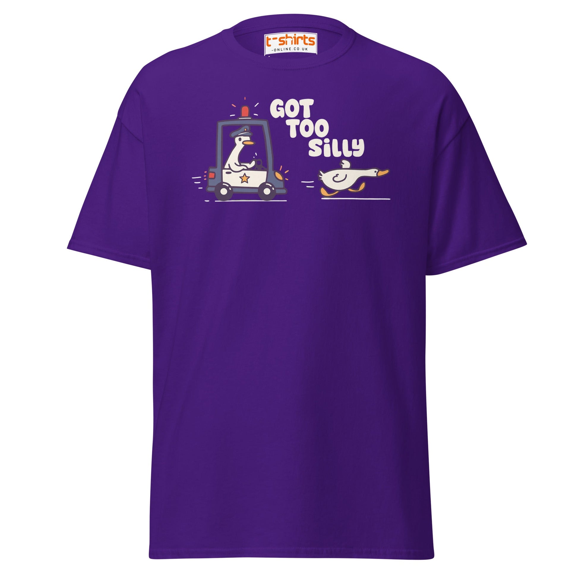 Got Too Silly T-Shirt – Funny Goose Police Chase Tee - Purple - T-Shirts Online