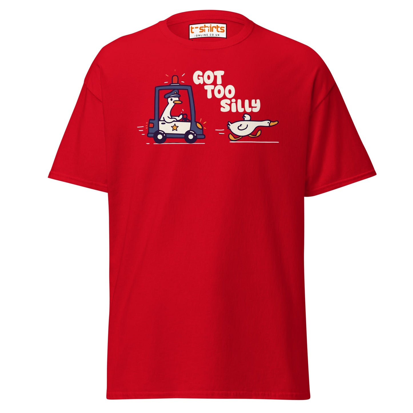 Got Too Silly T-Shirt – Funny Goose Police Chase Tee - Red - T-Shirts Online
