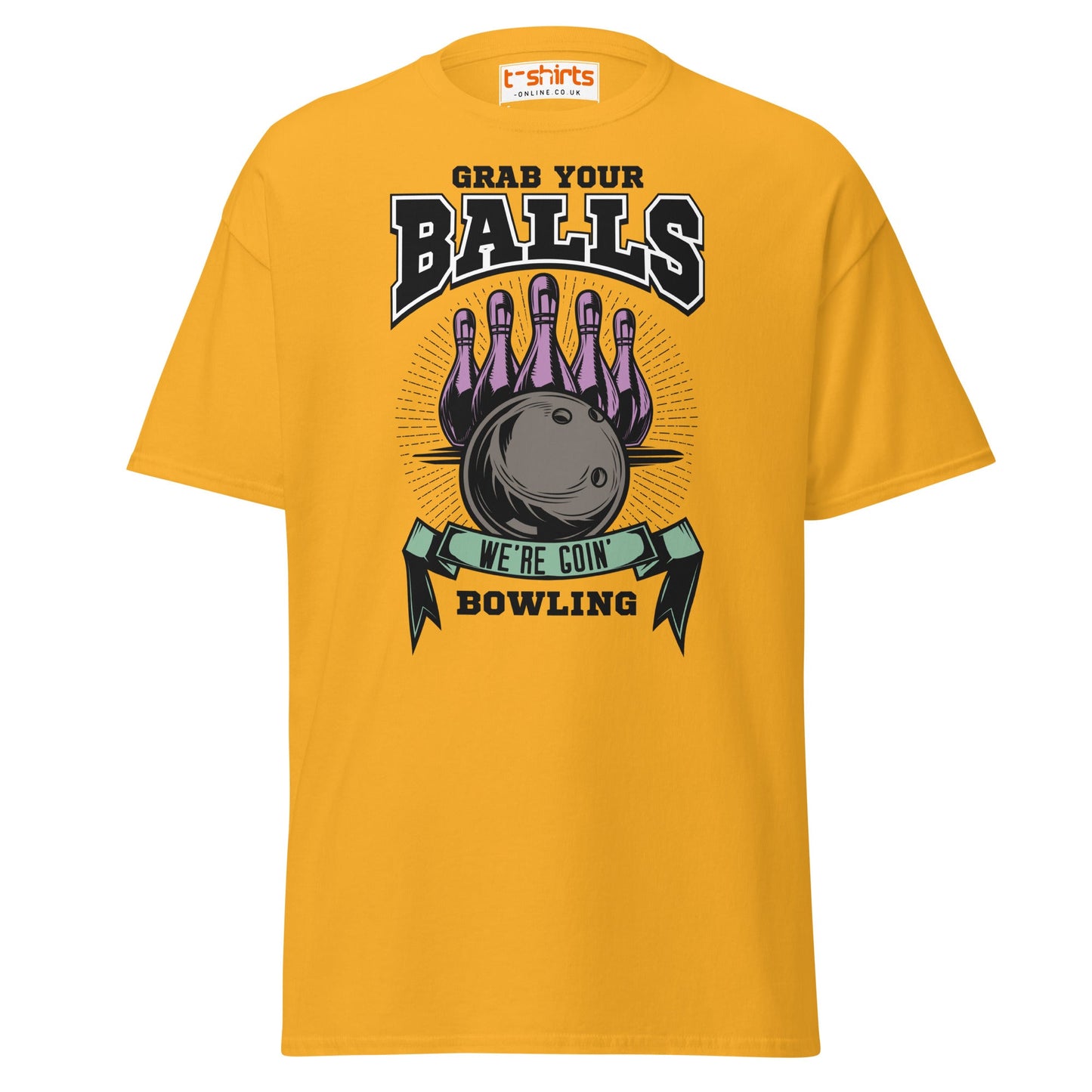 Grab Your Balls T-Shirt | Funny Bowling Adult Tee - Gold - T-Shirts Online