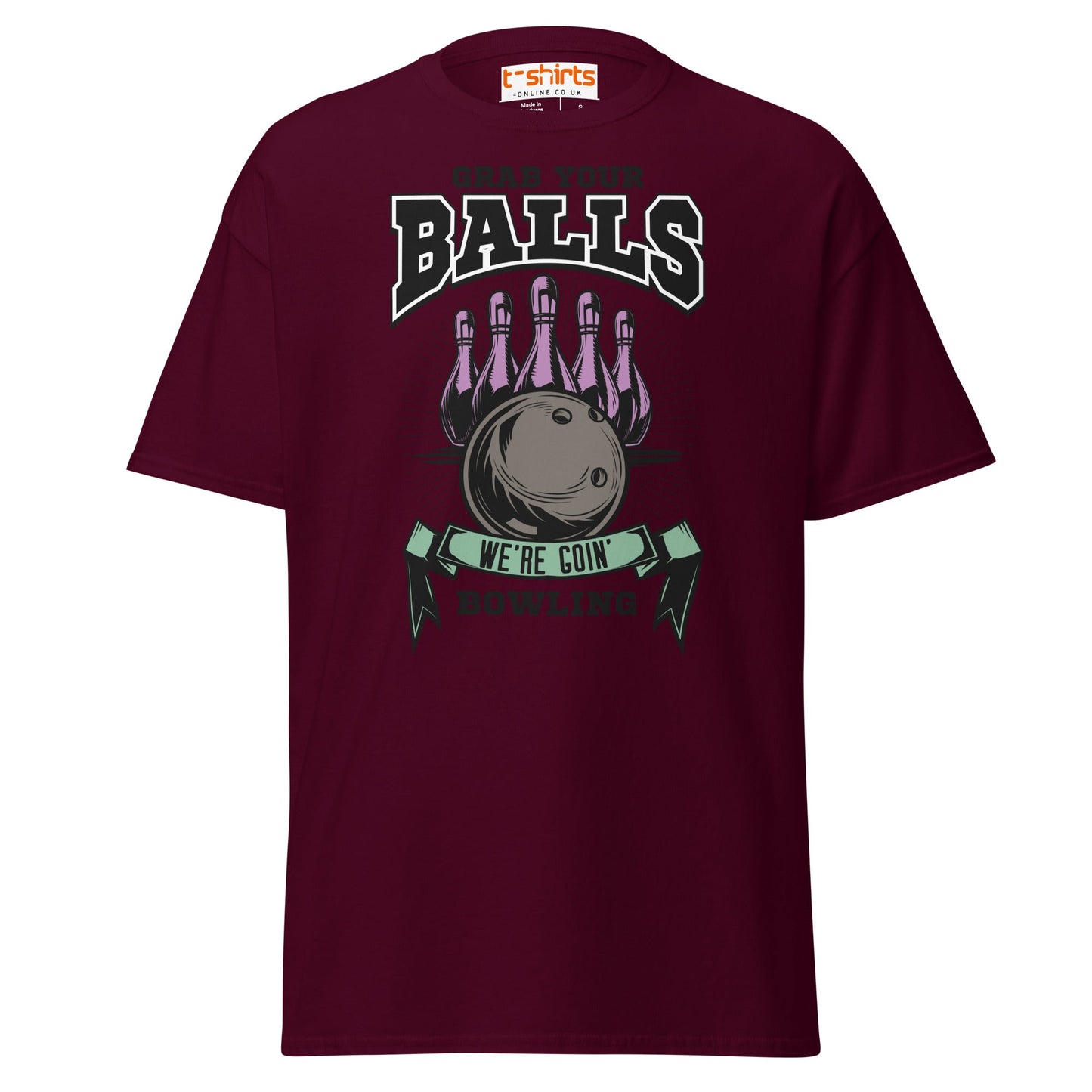 Grab Your Balls T-Shirt | Funny Bowling Adult Tee - Maroon - T-Shirts Online