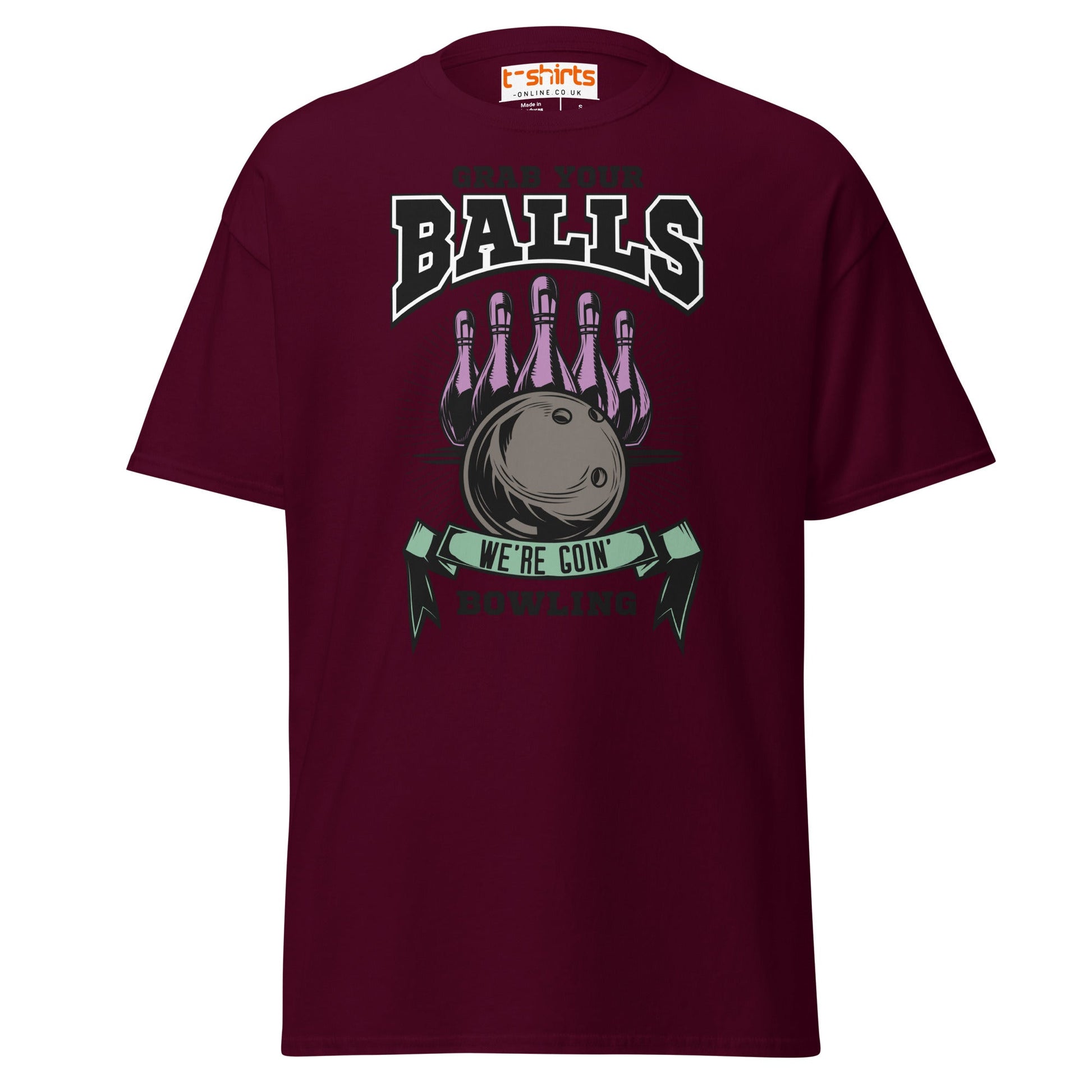 Grab Your Balls T-Shirt | Funny Bowling Adult Tee - Maroon - T-Shirts Online